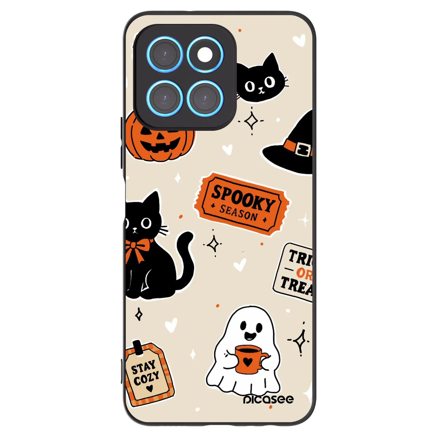 Picasee silikonowe czarne etui na Honor X6 - Halloween stickers