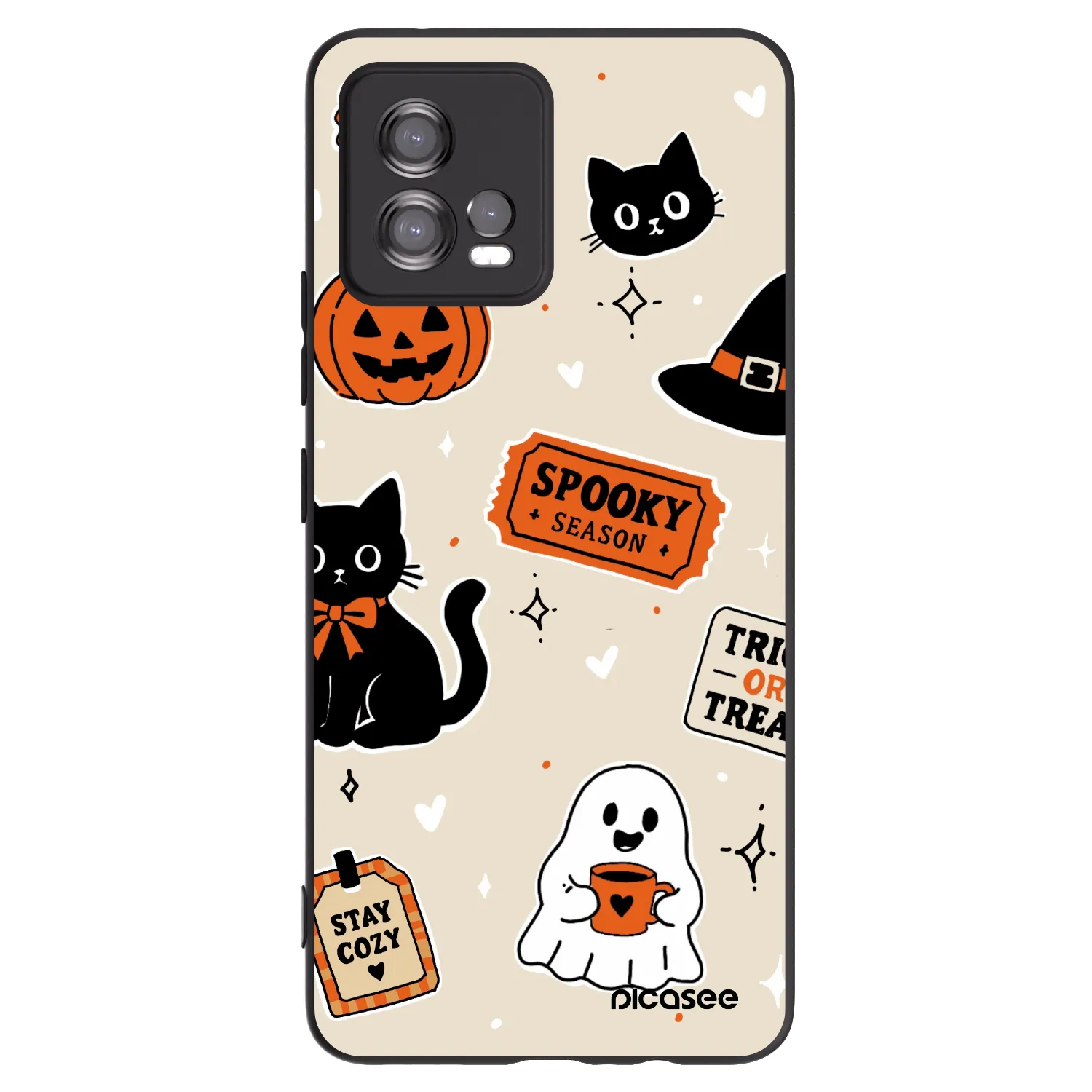 Picasee silikonowe czarne etui na Motorola Moto G72 - Halloween stickers