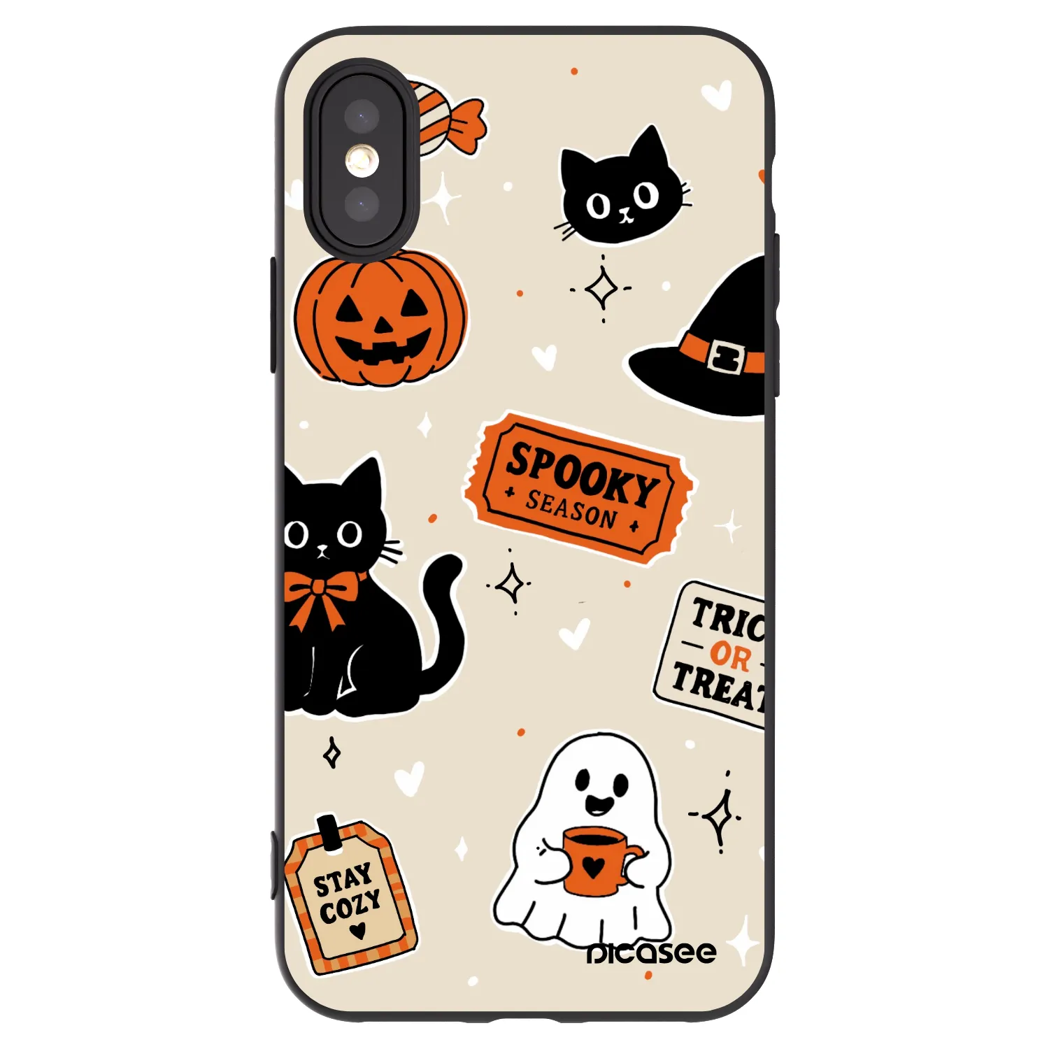 Picasee silikonowe czarne etui na Apple iPhone X/XS - Halloween stickers
