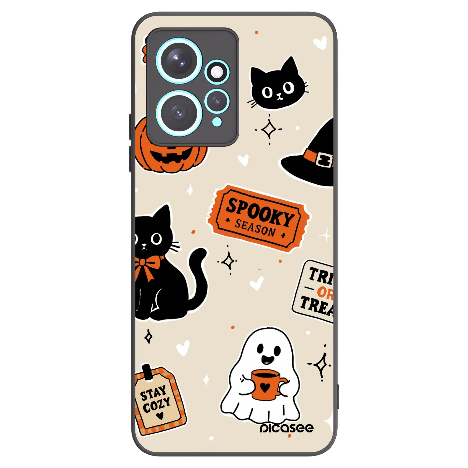 Picasee silikonowe czarne etui na Xiaomi Redmi Note 12 4G - Halloween stickers