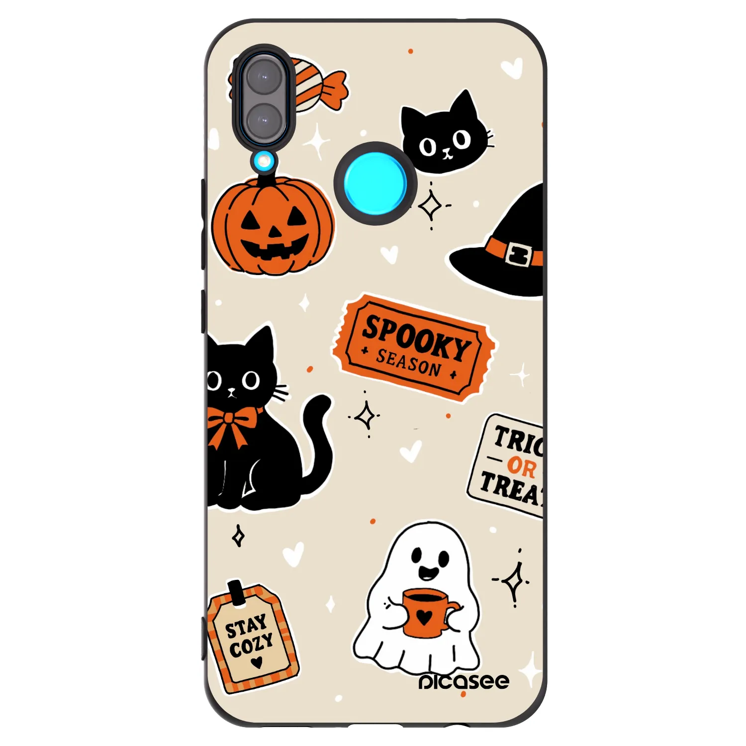 Picasee silikonowe czarne etui na Huawei Nova 3i - Halloween stickers