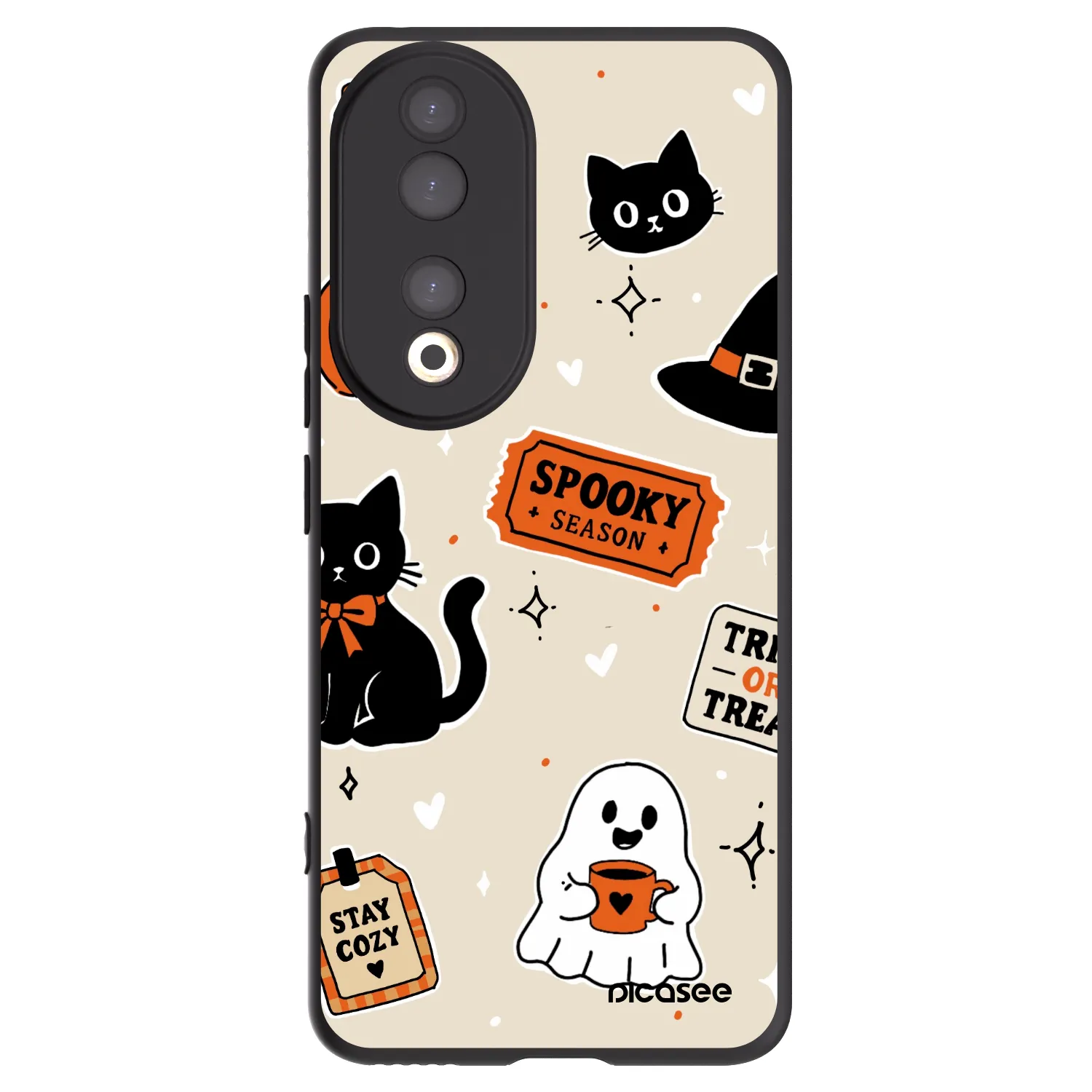 Picasee silikonowe czarne etui na Honor 90 5G - Halloween stickers