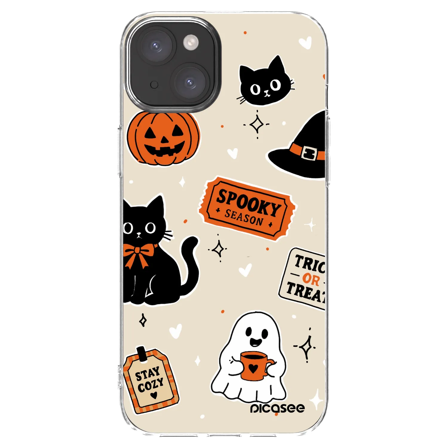 Picasee silikonowe przeźroczyste etui na Apple iPhone 15 Plus - Halloween stickers