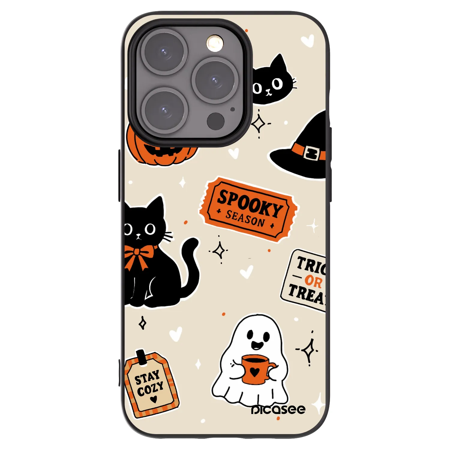 Picasee silikonowe czarne etui na Apple iPhone 15 Pro - Halloween stickers