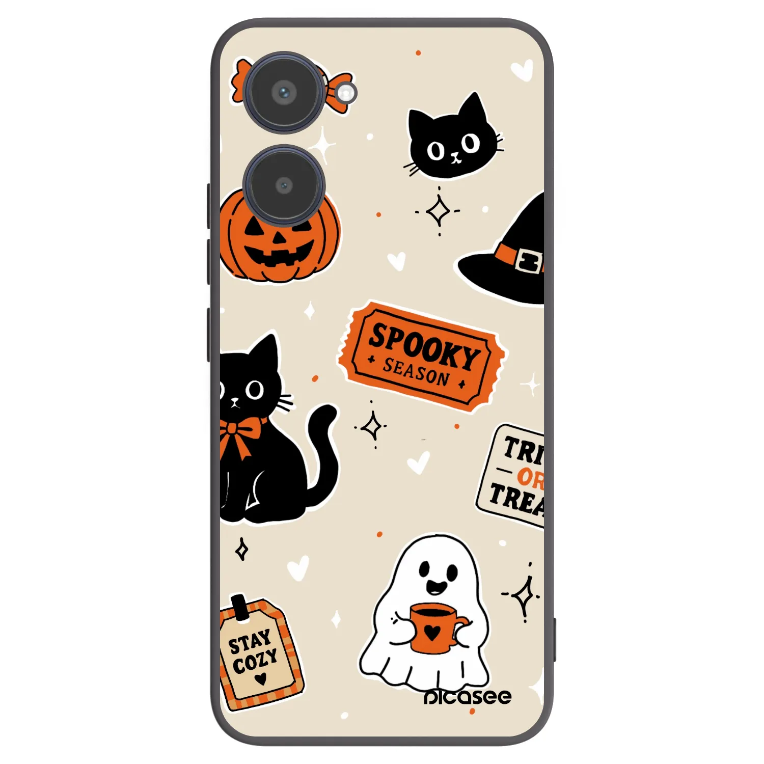 Picasee silikonowe czarne etui na Realme 10 4G - Halloween stickers