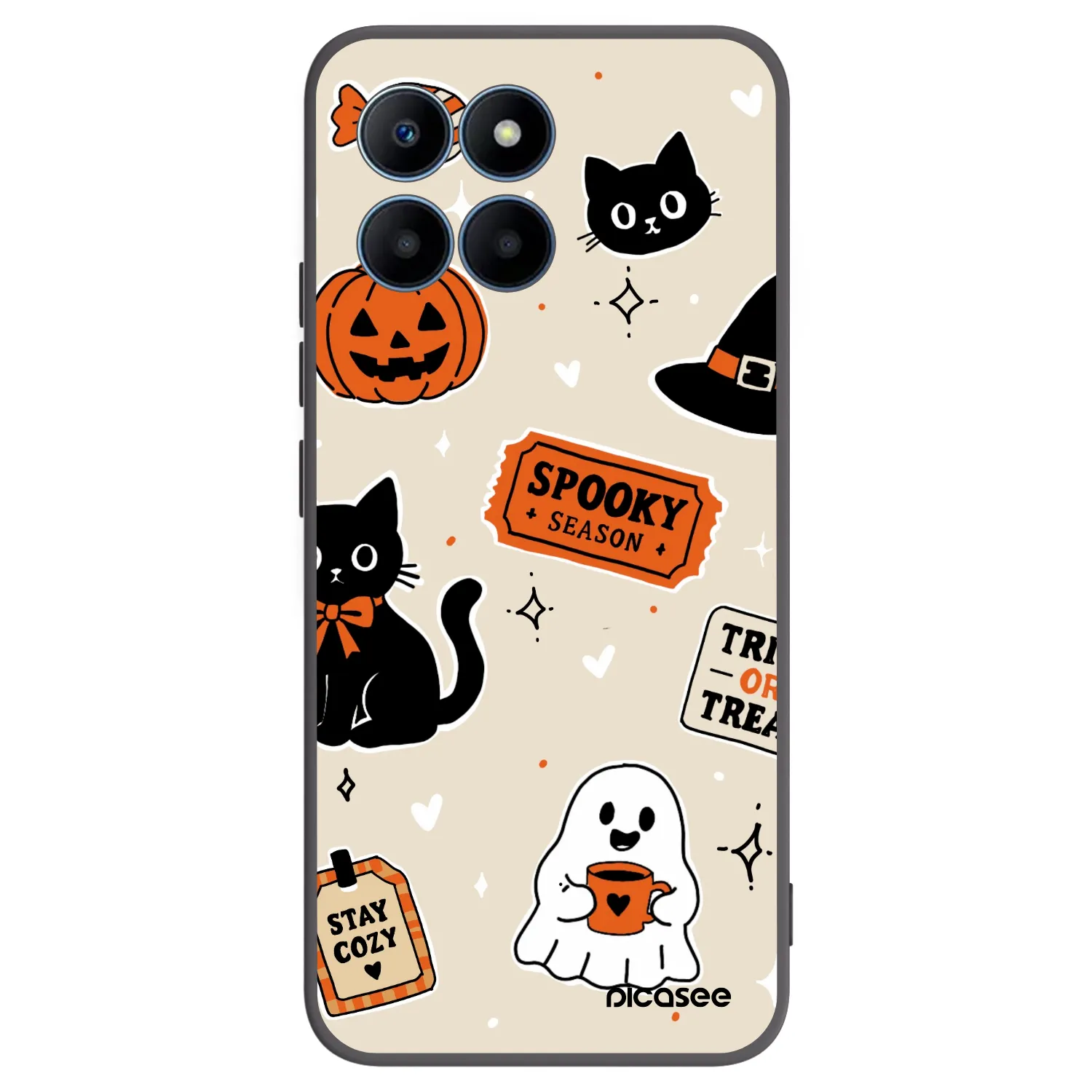 Picasee silikonowe czarne etui na Honor 70 Lite - Halloween stickers