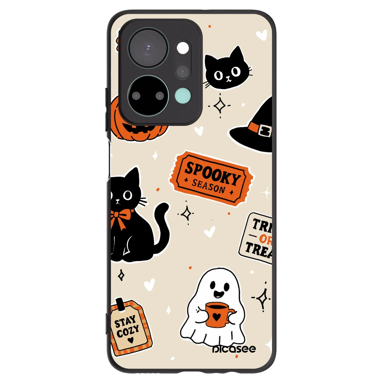 Picasee silikonowe czarne etui na Honor X7a - Halloween stickers