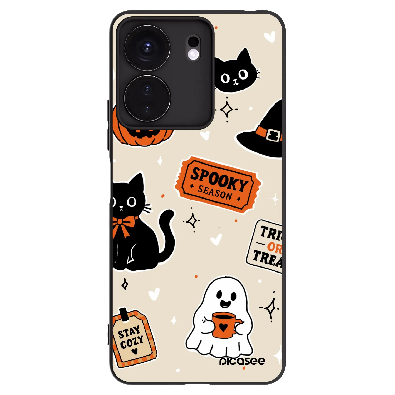 Picasee silikonowe czarne etui na Xiaomi Redmi 13C 4G - Halloween stickers