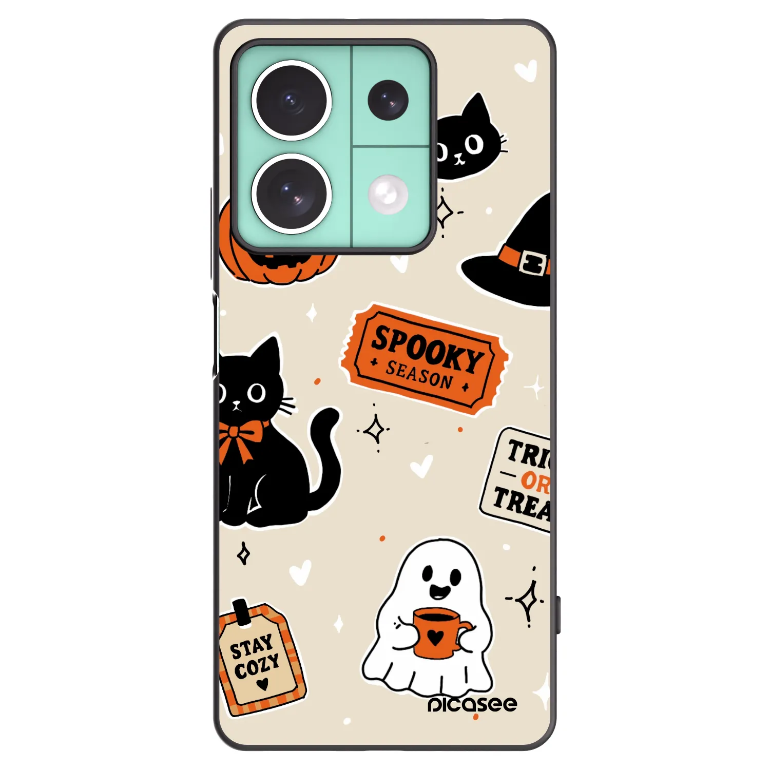 Picasee silikonowe czarne etui na Xiaomi Redmi Note 13 5G - Halloween stickers