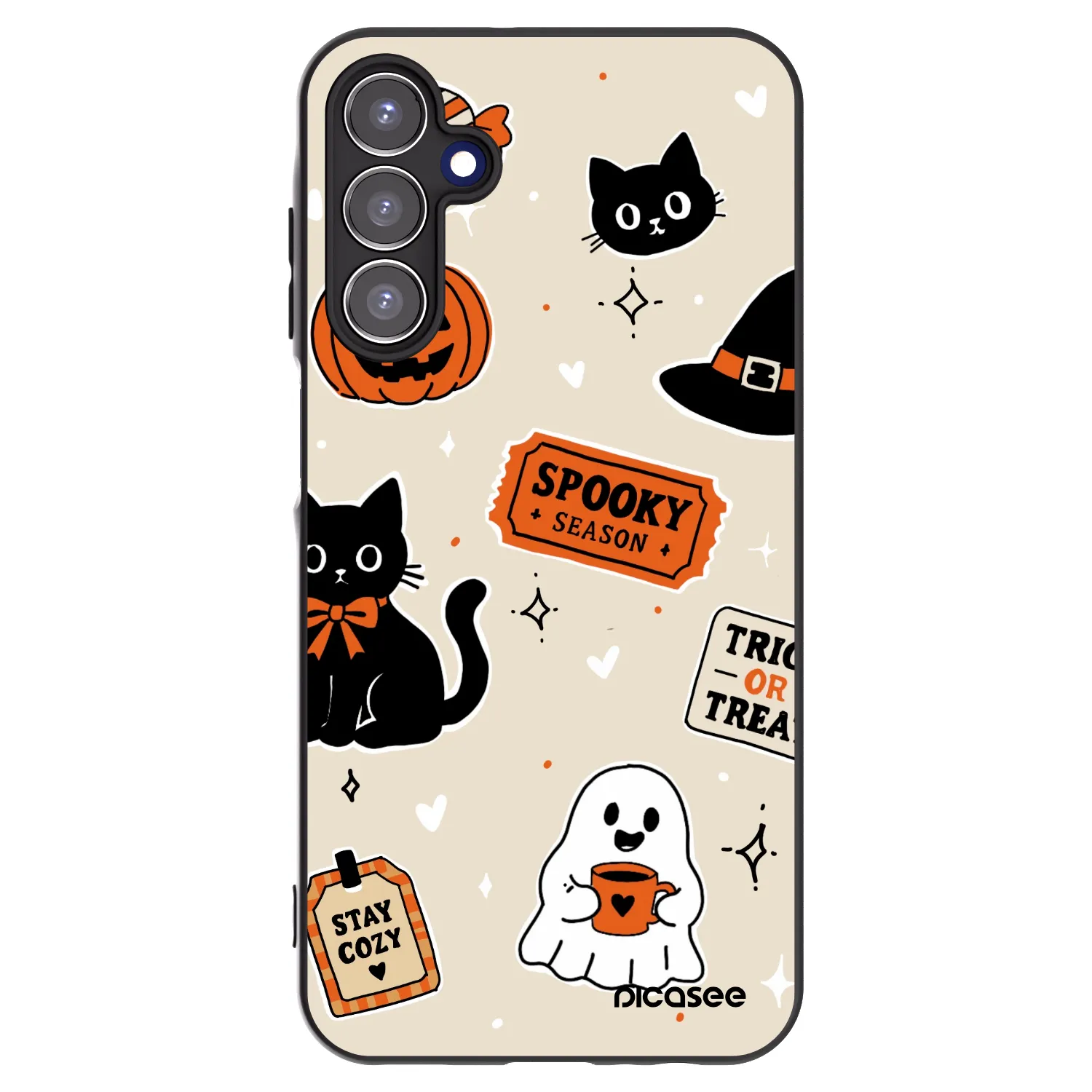 Picasee silikonowe czarne etui na Samsung Galaxy A15 A155F 4G - Halloween stickers