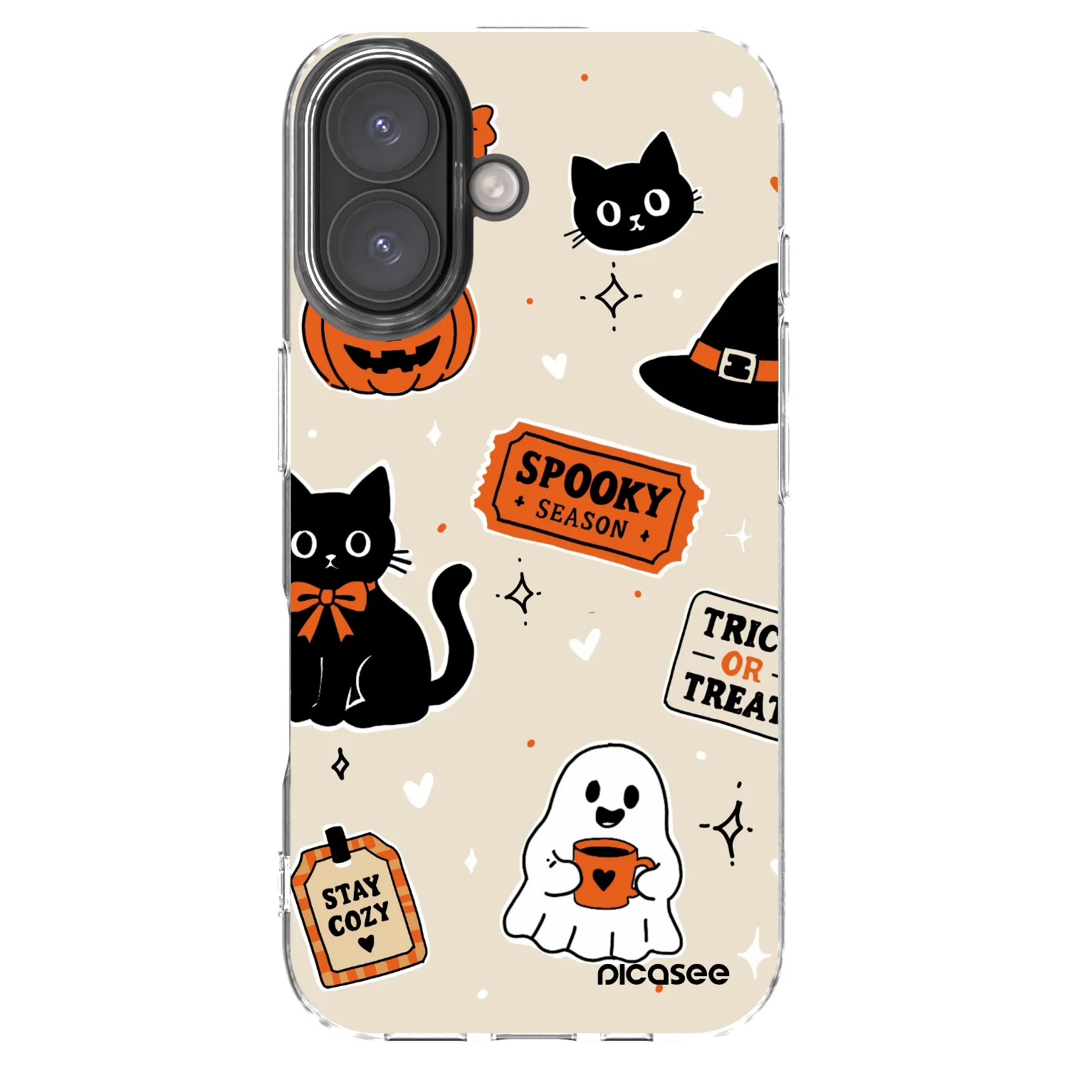 Picasee silikonowe przeźroczyste etui na Apple iPhone 16 - Halloween stickers