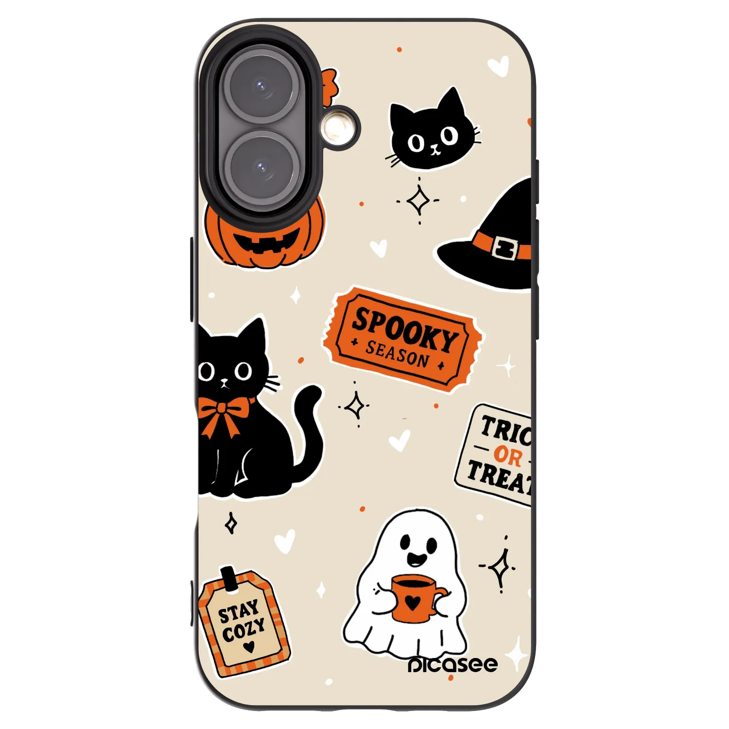 Picasee silikonowe czarne etui na Apple iPhone 16 - Halloween stickers