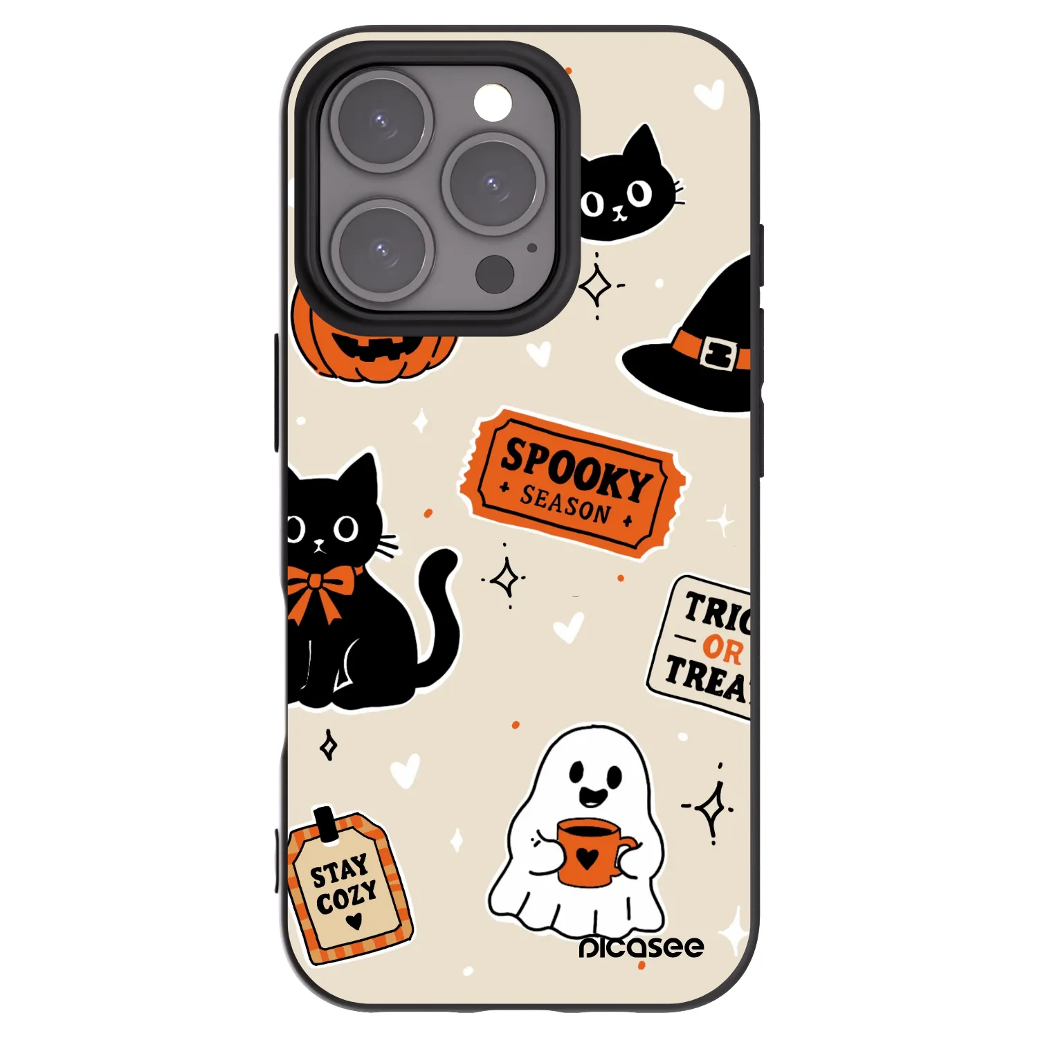 Picasee silikonowe czarne etui na Apple iPhone 16 Pro - Halloween stickers