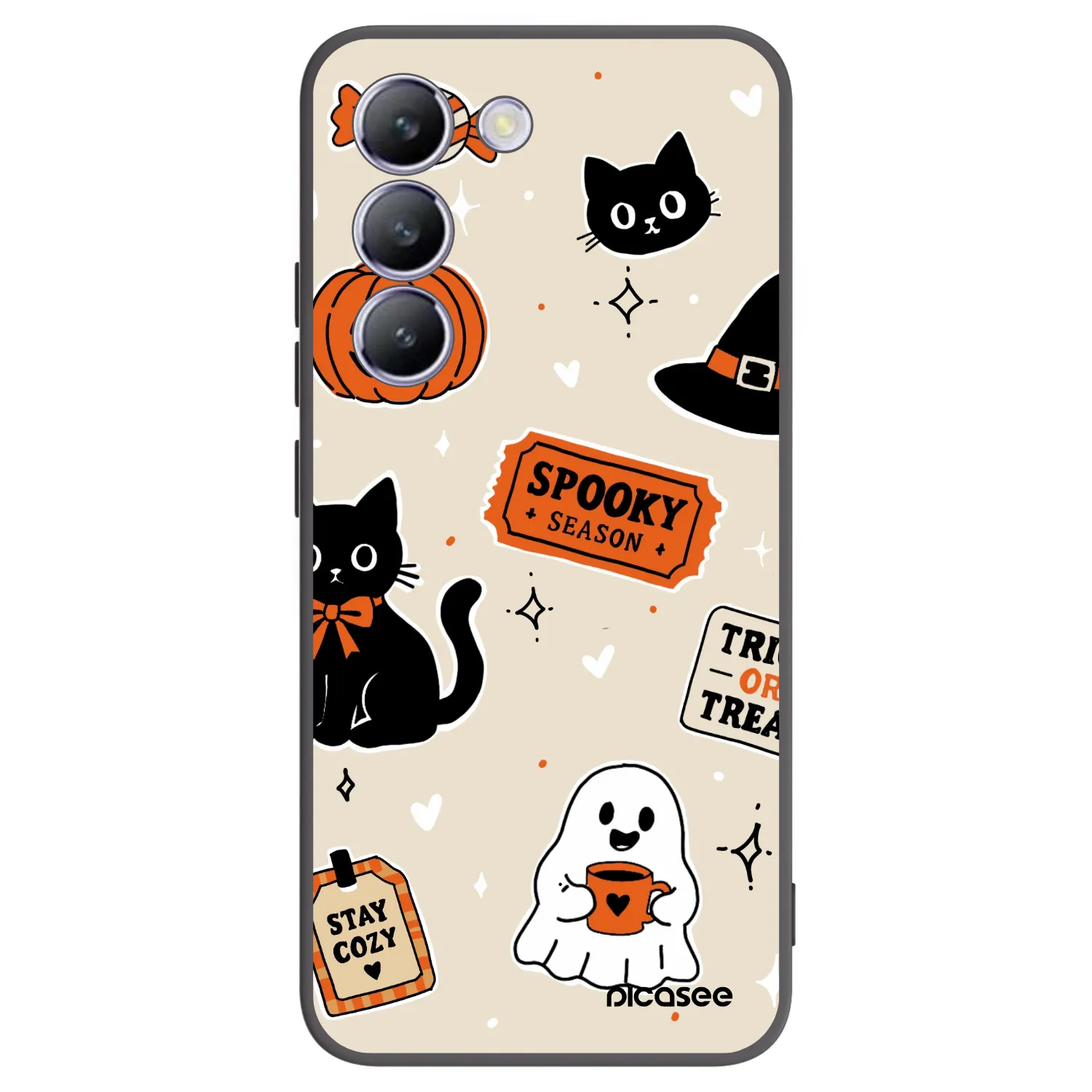 Picasee silikonowe czarne etui na Vivo V40 SE 5G - Halloween stickers