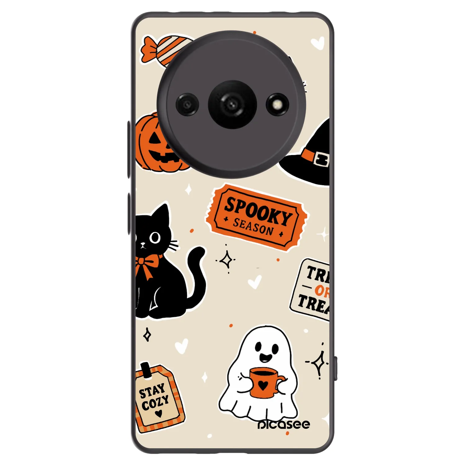 Picasee silikonowe czarne etui na Xiaomi Redmi A3 - Halloween stickers