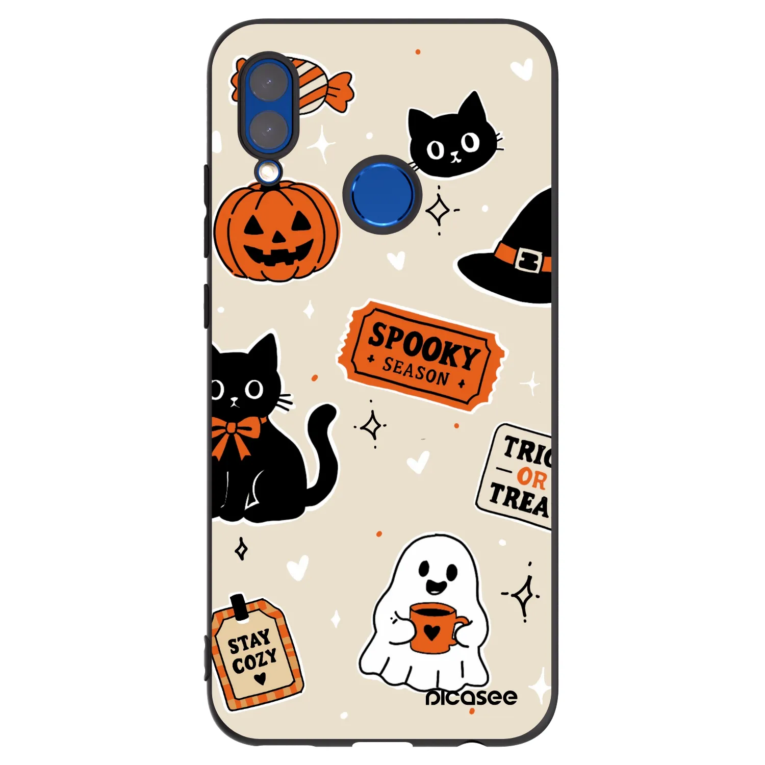 Picasee silikonowe czarne etui na Honor 10 Lite - Halloween stickers