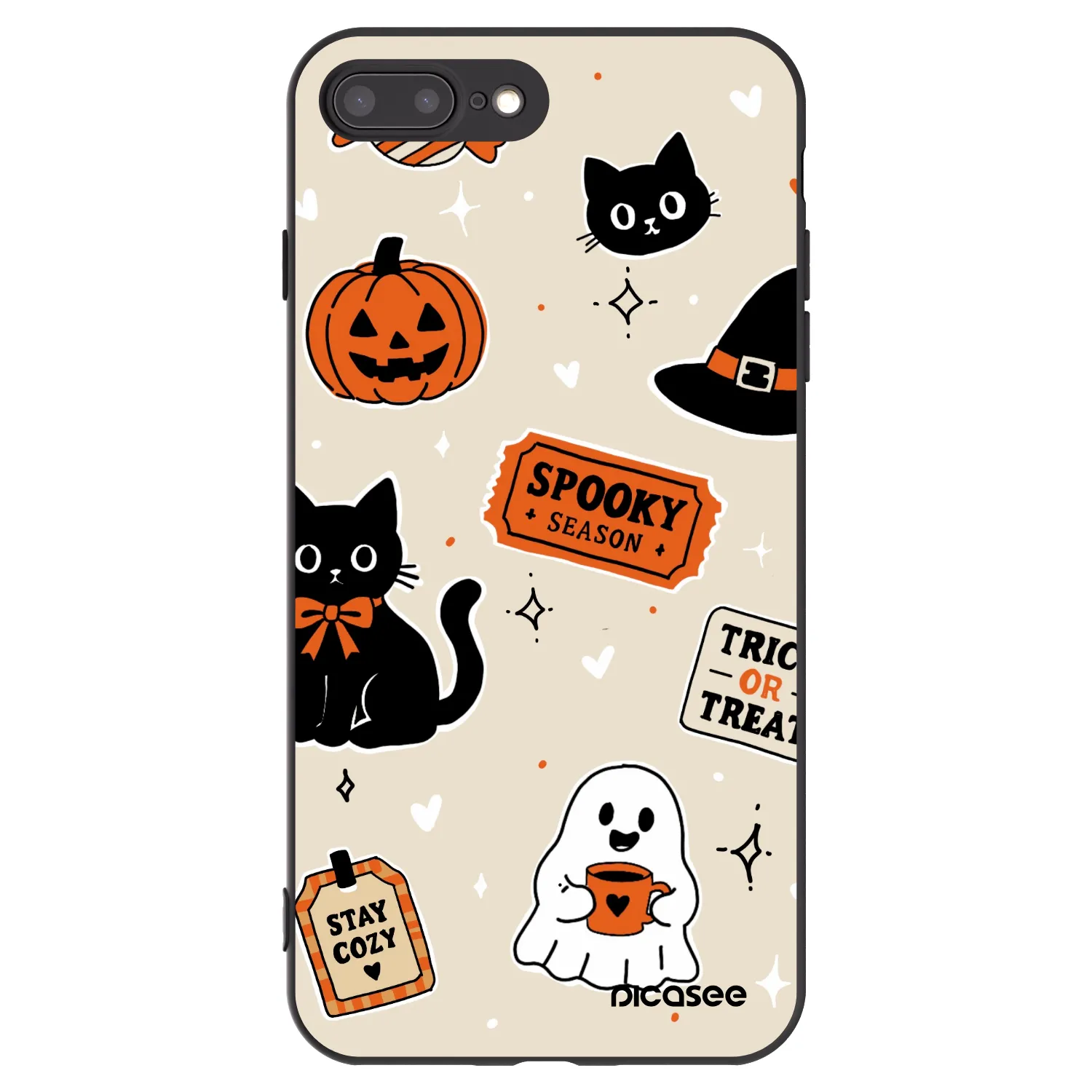 Picasee silikonowe czarne etui na Apple iPhone 8 Plus - Halloween stickers