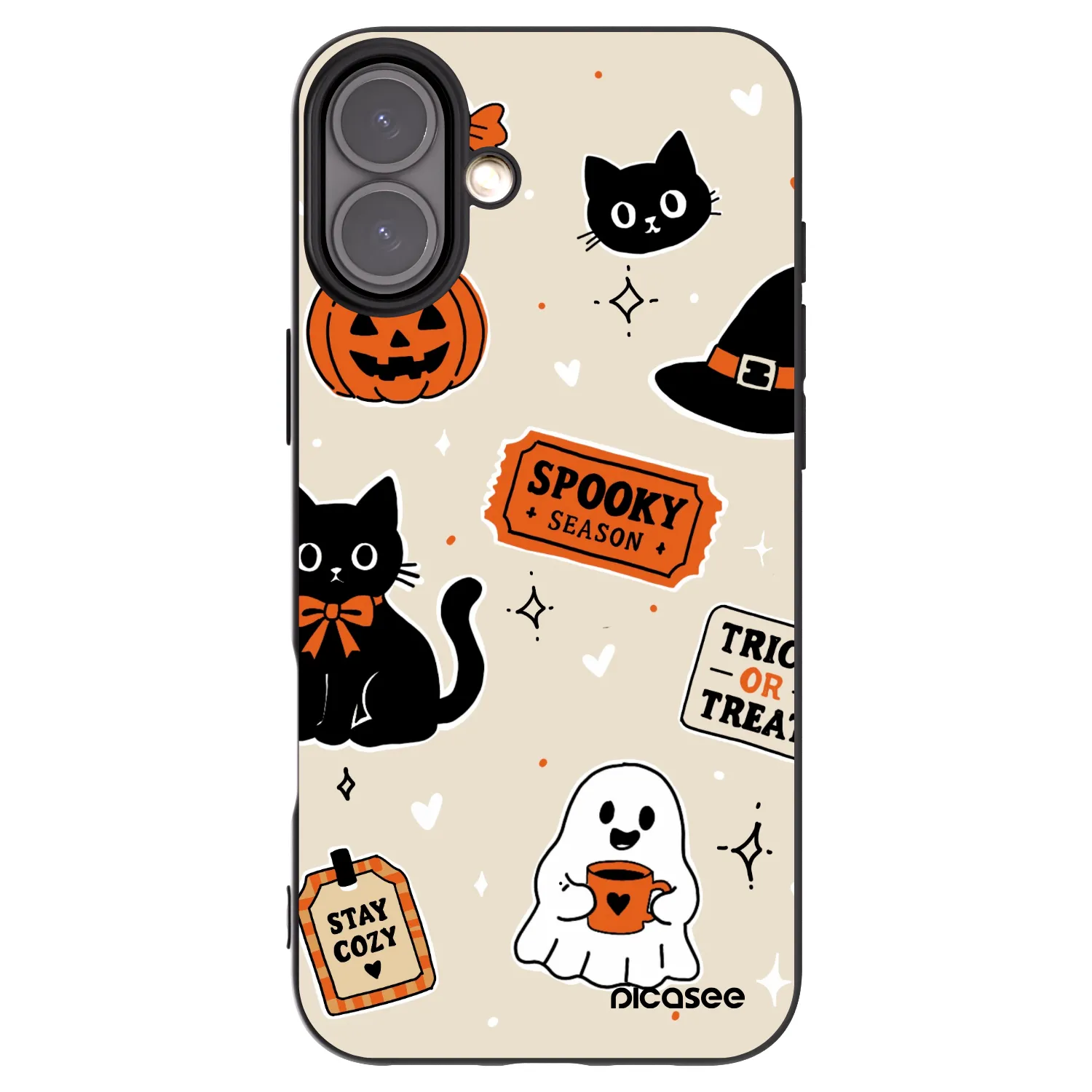 Picasee silikonowe czarne etui na Apple iPhone 16 Plus - Halloween stickers