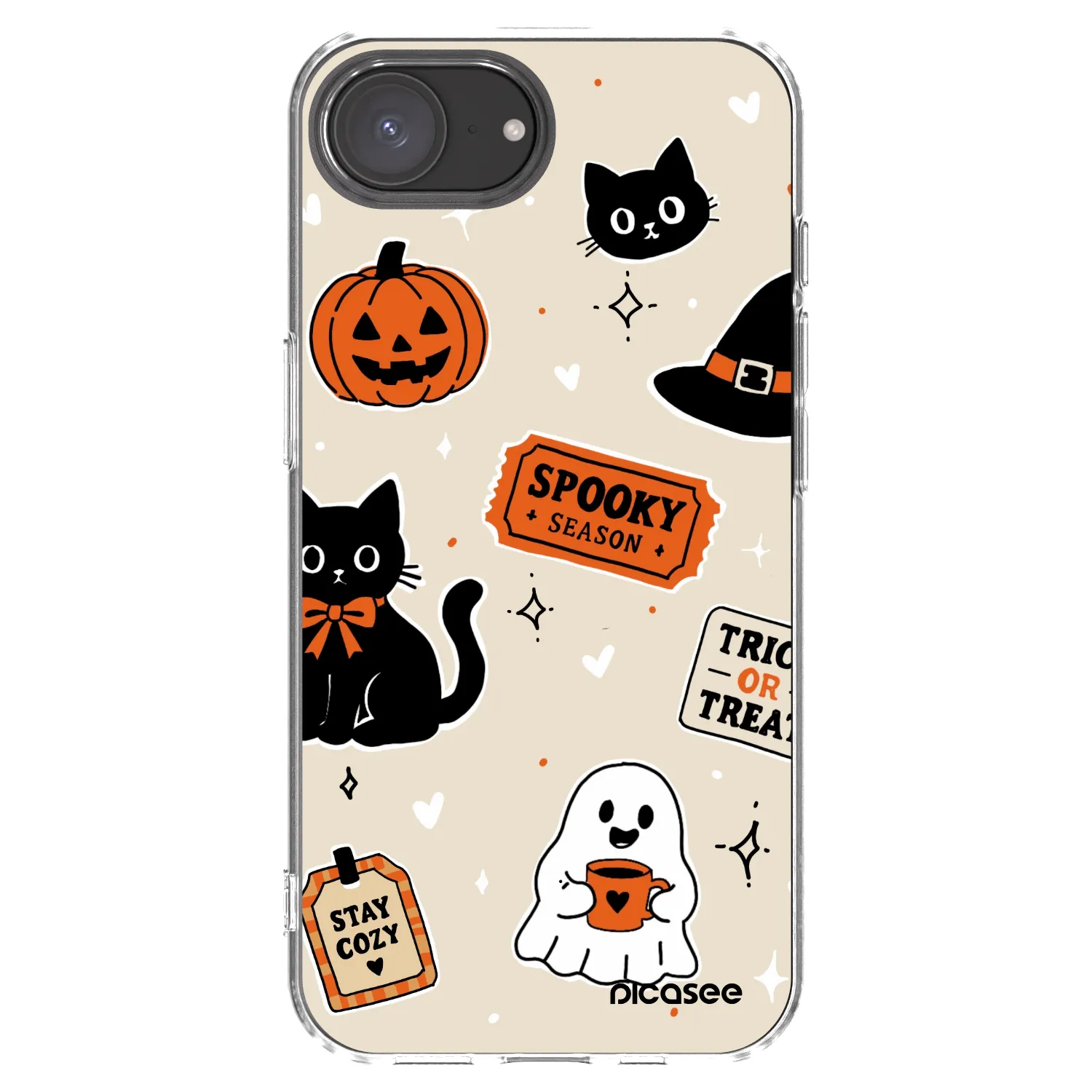Picasee silikonowe przeźroczyste etui na Apple iPhone 16e - Halloween stickers