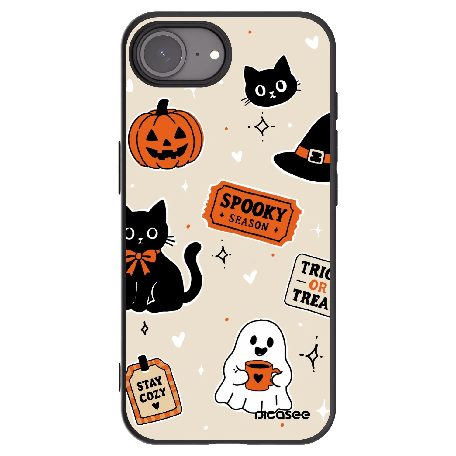 Picasee silikonowe czarne etui na Apple iPhone 16e - Halloween stickers