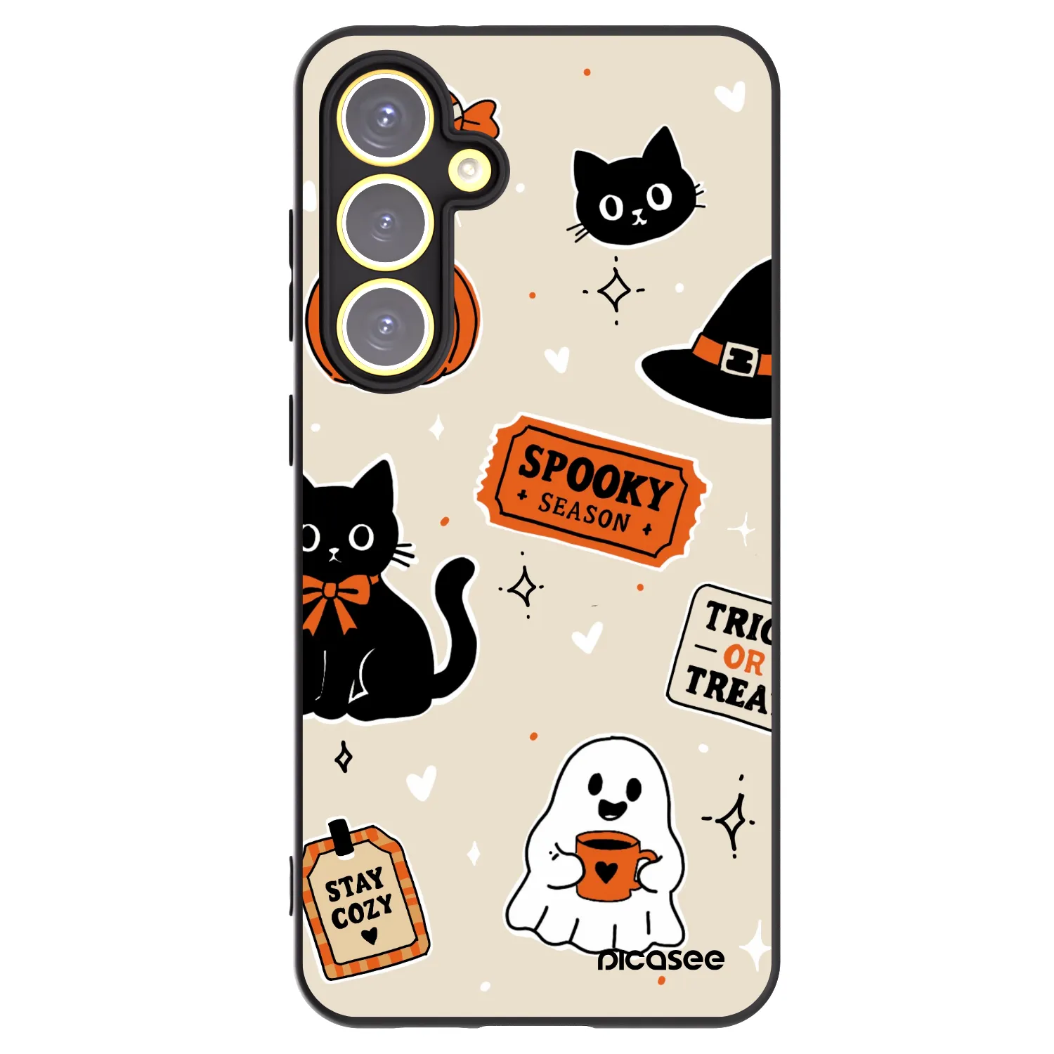Picasee silikonowe czarne etui na Samsung Galaxy S24 FE S721B - Halloween stickers