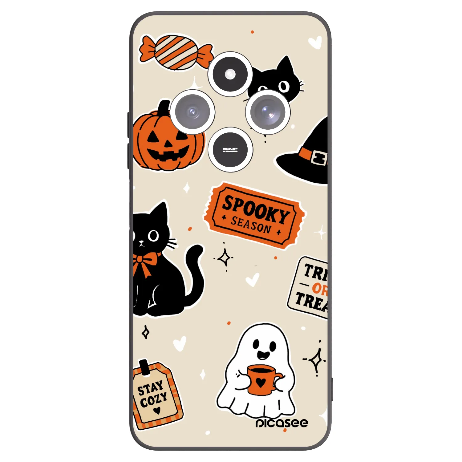 Picasee silikonowe czarne etui na Xiaomi Redmi 14C - Halloween stickers