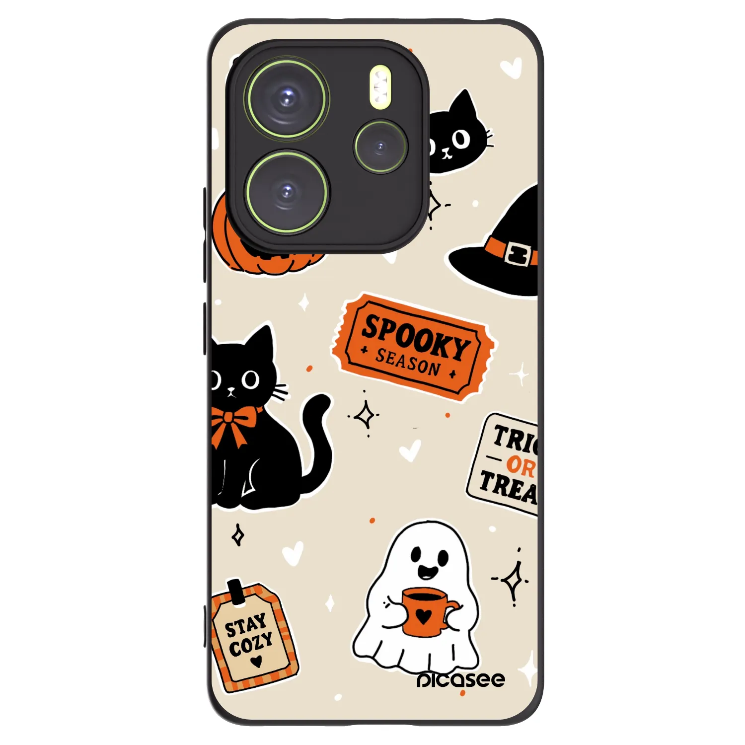 Picasee silikonowe czarne etui na Xiaomi Redmi Note 14 4G - Halloween stickers