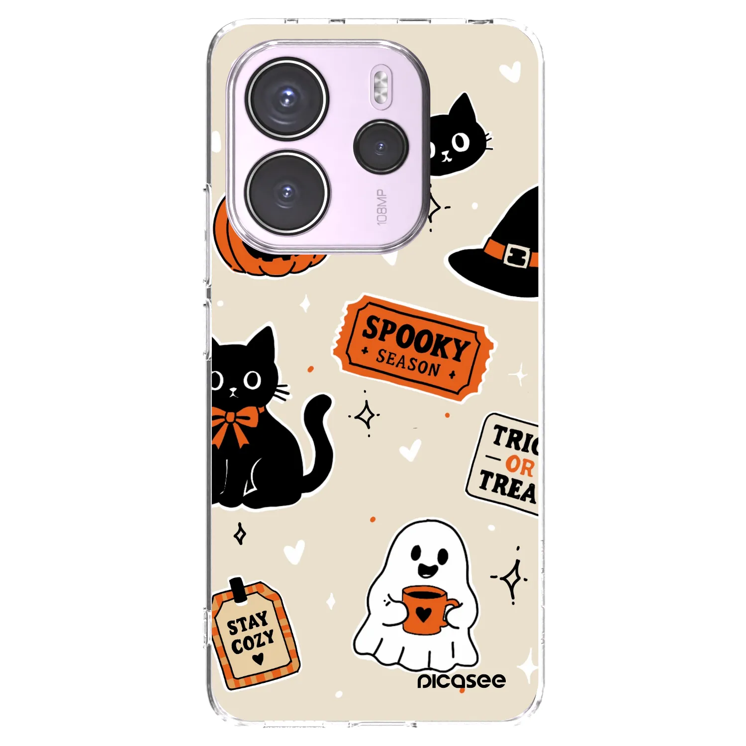 Picasee silikonowe przeźroczyste etui na Xiaomi Redmi Note 14 4G - Halloween stickers