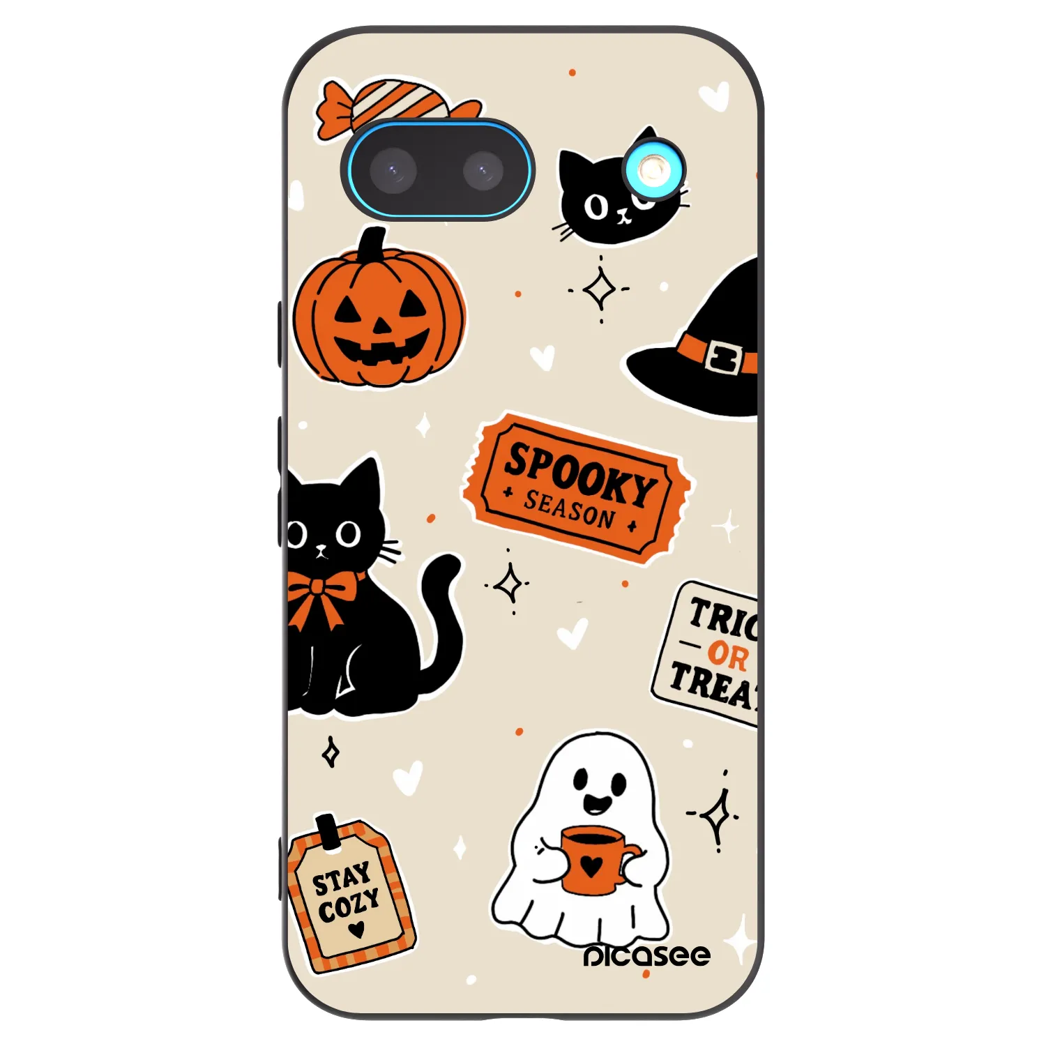 Picasee silikonowe czarne etui na Google Pixel 8 - Halloween stickers