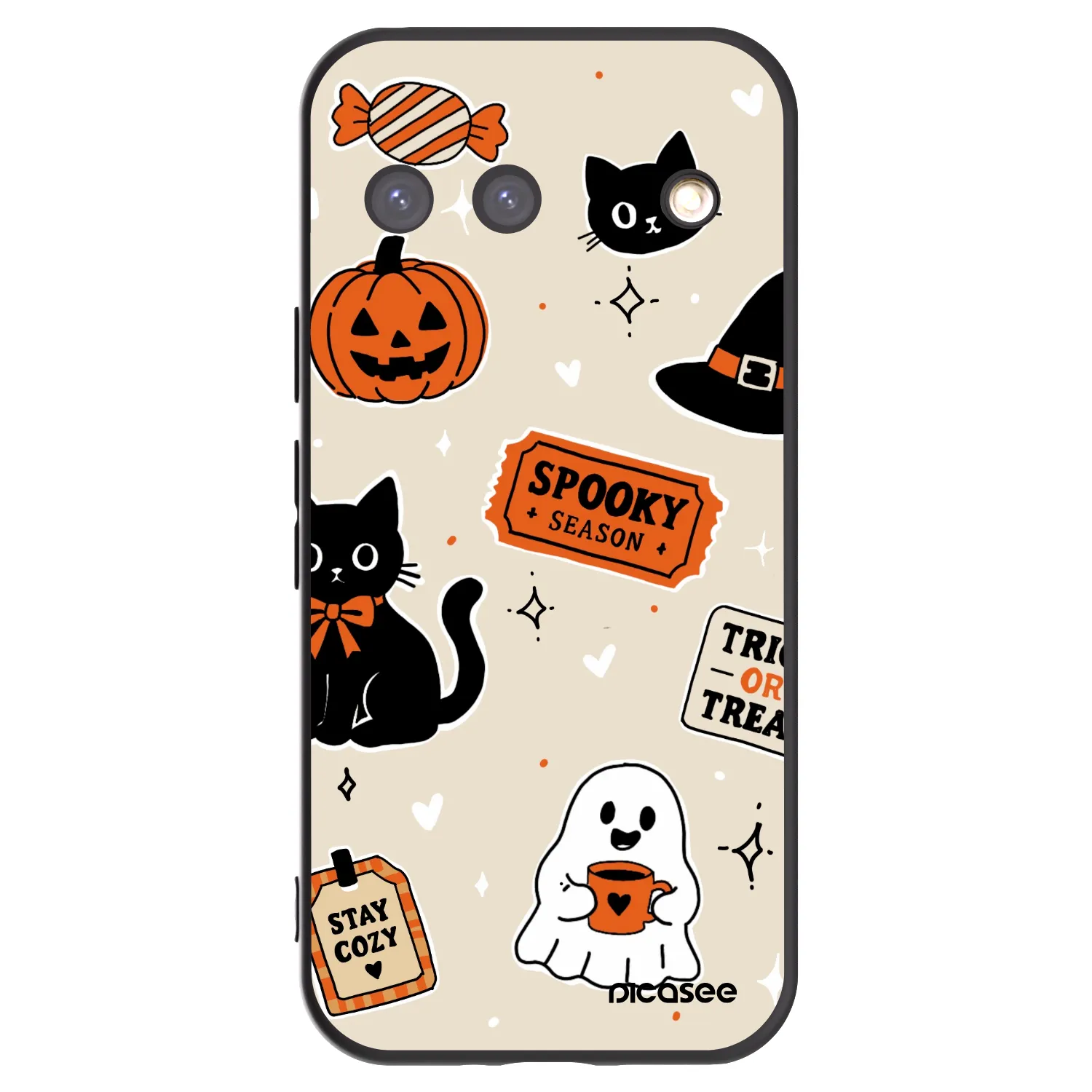 Picasee silikonowe czarne etui na Google Pixel 9 - Halloween stickers