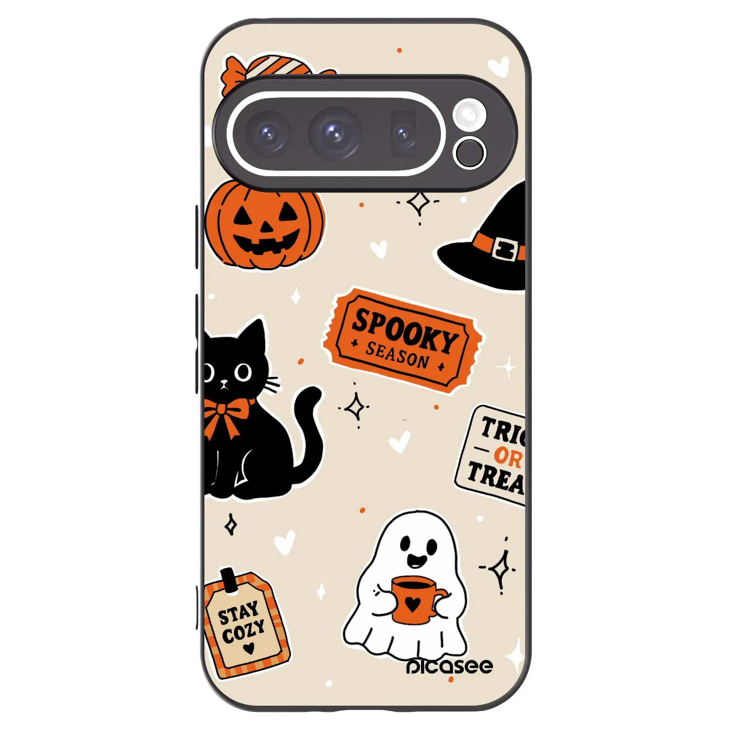 Picasee silikonowe czarne etui na Google Pixel 9 Pro - Halloween stickers