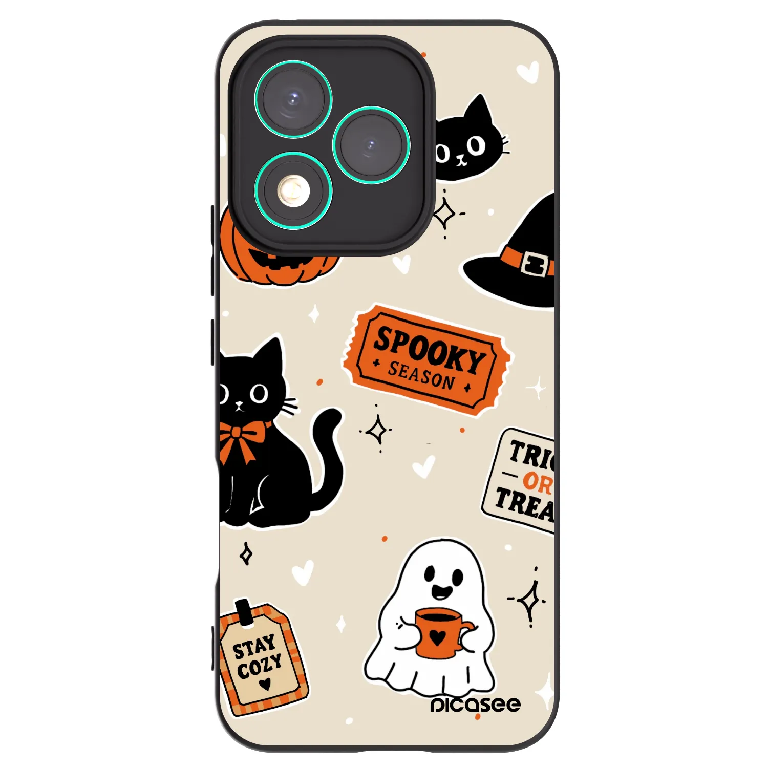 Picasee silikonowe czarne etui na Honor 400 Lite 5G - Halloween stickers
