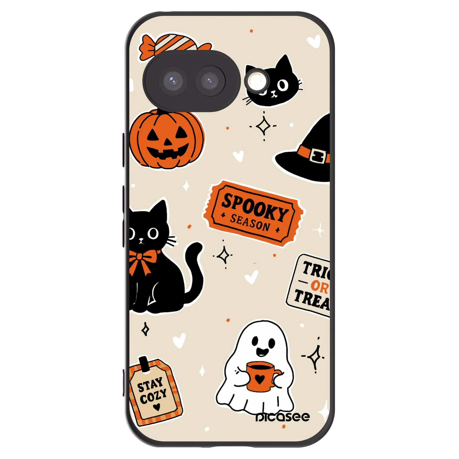 Picasee silikonowe czarne etui na Google Pixel 9a - Halloween stickers