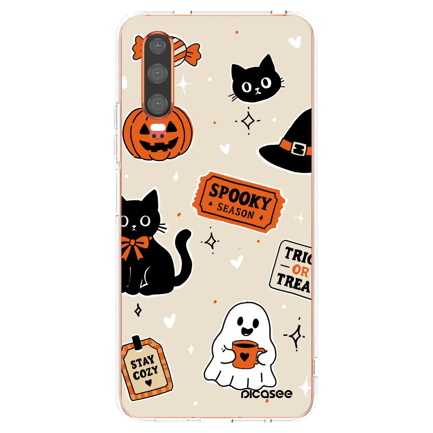 Picasee silikonowe przeźroczyste etui na Huawei P30 - Halloween stickers