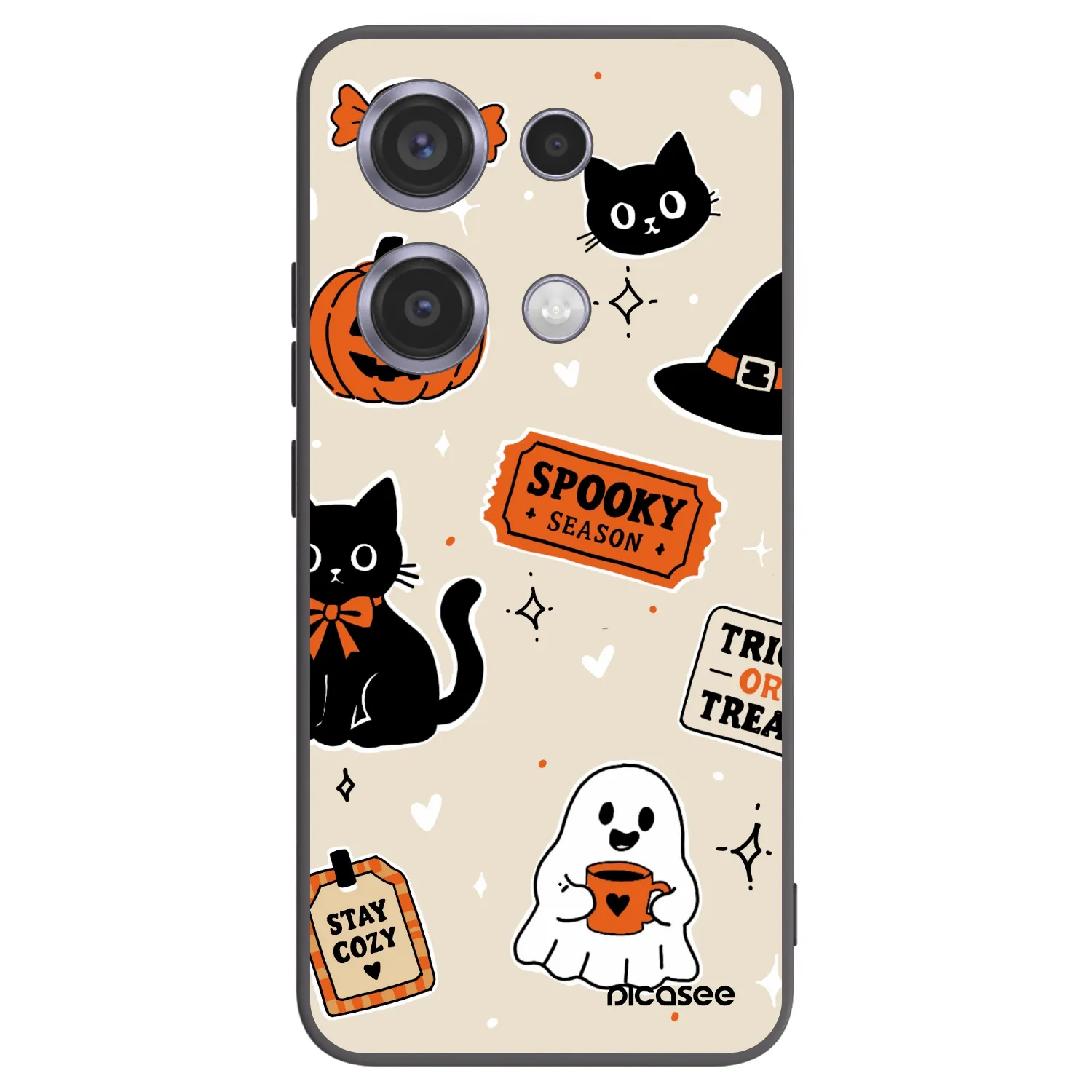 Picasee silikonowe czarne etui na Xiaomi Redmi Note 14S - Halloween stickers