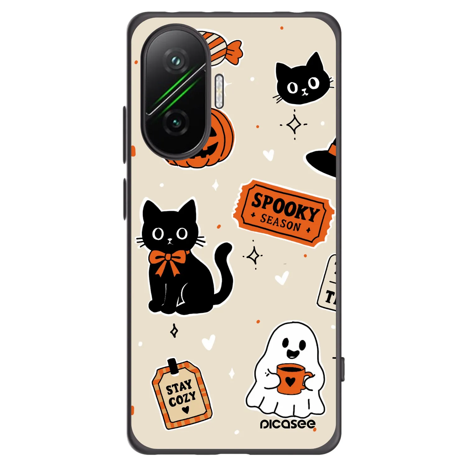 Picasee silikonowe czarne etui na Xiaomi Poco F7 5G - Halloween stickers