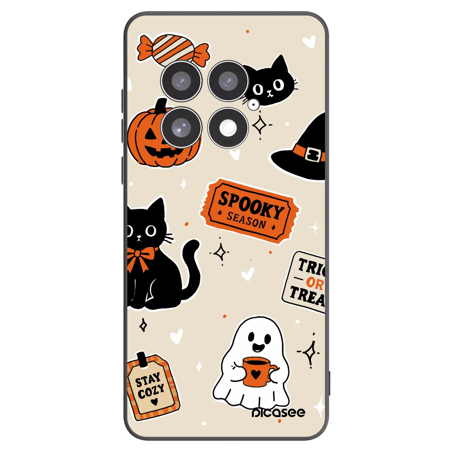 Picasee silikonowe czarne etui na OnePlus 13 5G - Halloween stickers