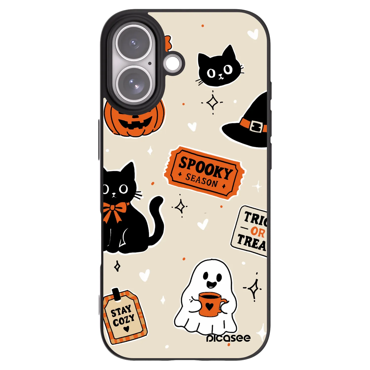 Picasee silikonowe czarne etui na Apple iPhone 17 - Halloween stickers