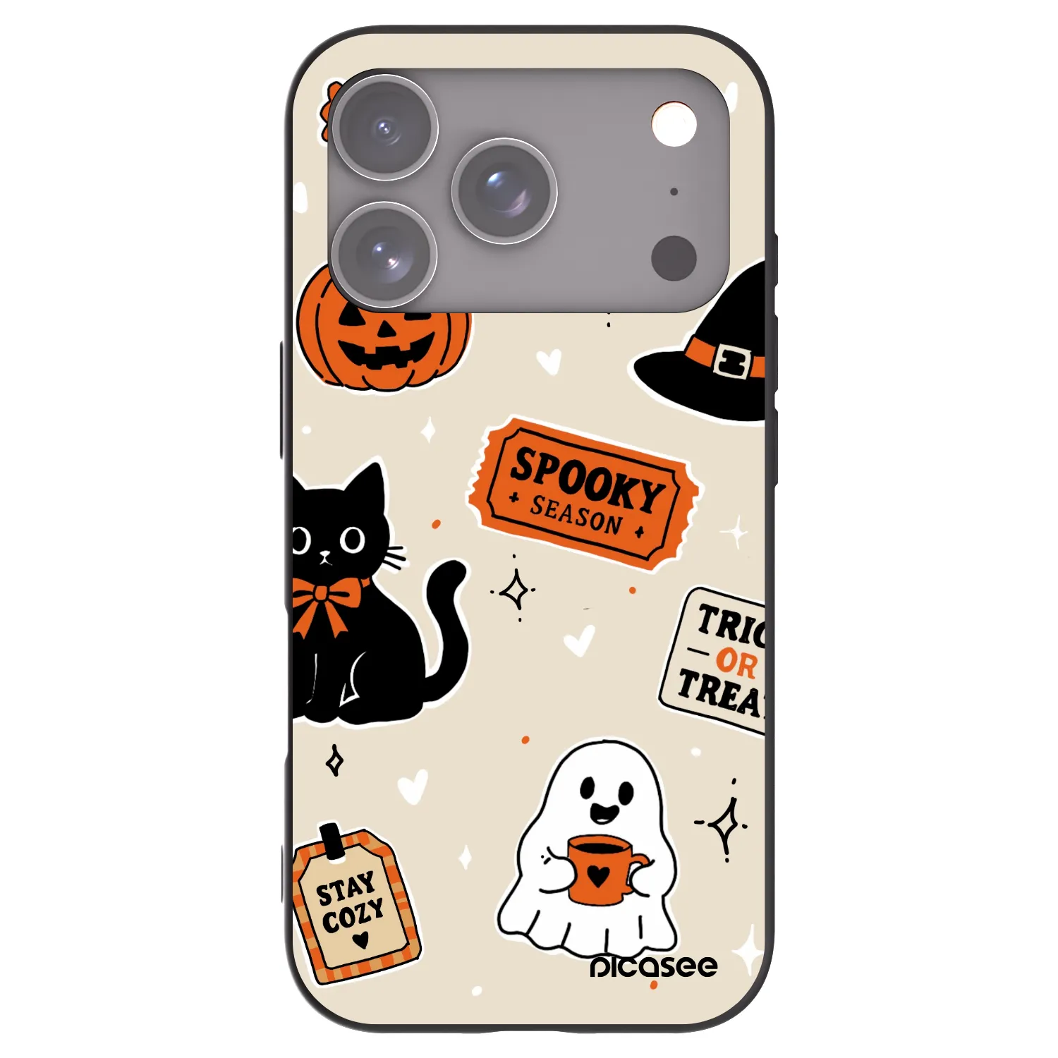 Picasee silikonowe czarne etui na Apple iPhone 17 Pro - Halloween stickers