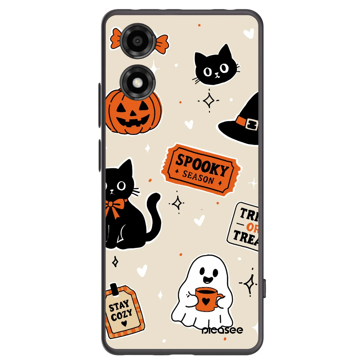 Picasee silikonowe czarne etui na Motorola Moto E14 - Halloween stickers