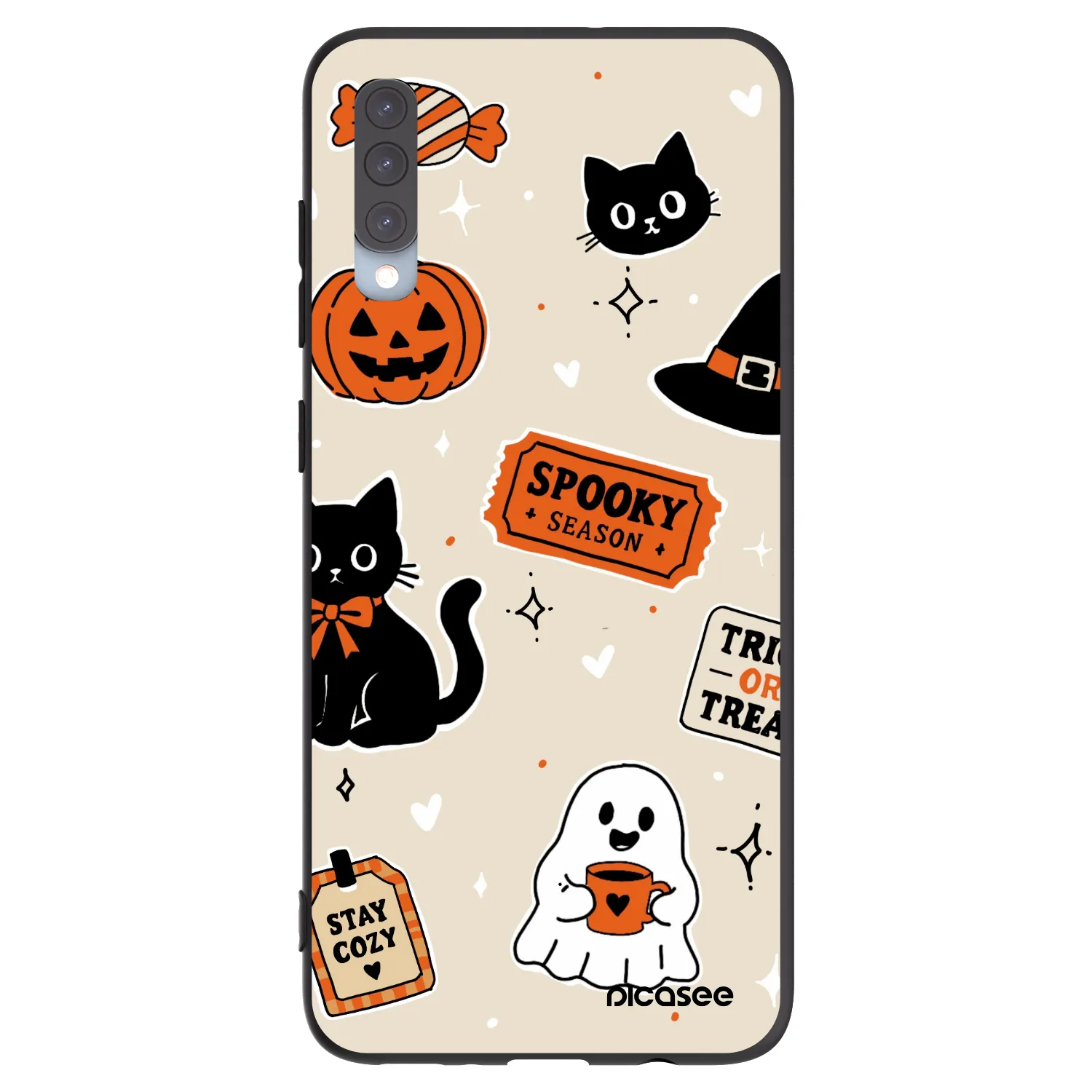 Picasee silikonowe czarne etui na Samsung Galaxy A70 A705F - Halloween stickers