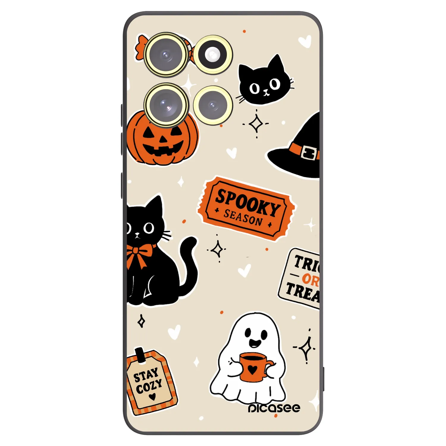Picasee silikonowe czarne etui na Motorola Moto G86 5G - Halloween stickers