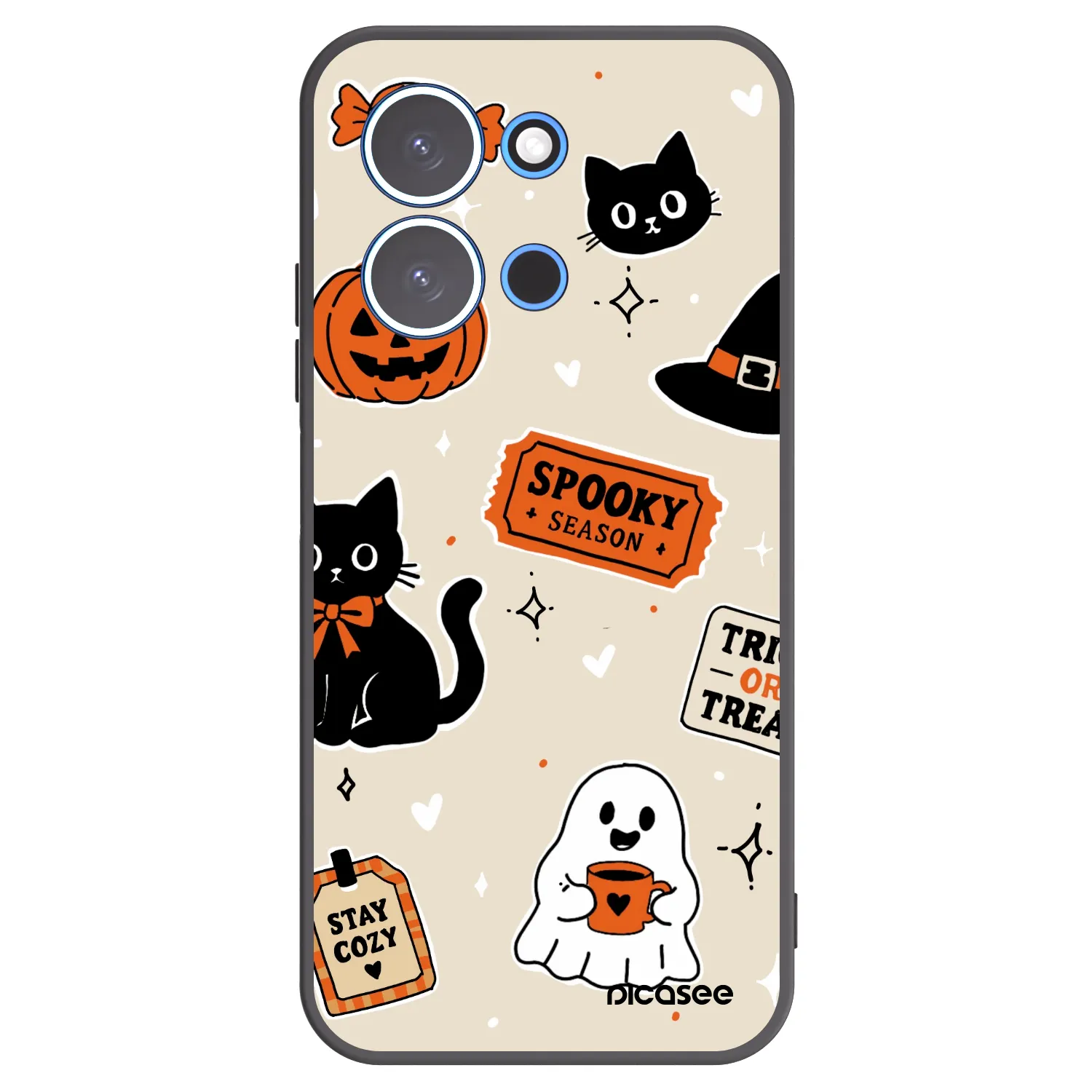 Picasee silikonowe czarne etui na Xiaomi Redmi 15C 4G - Halloween stickers