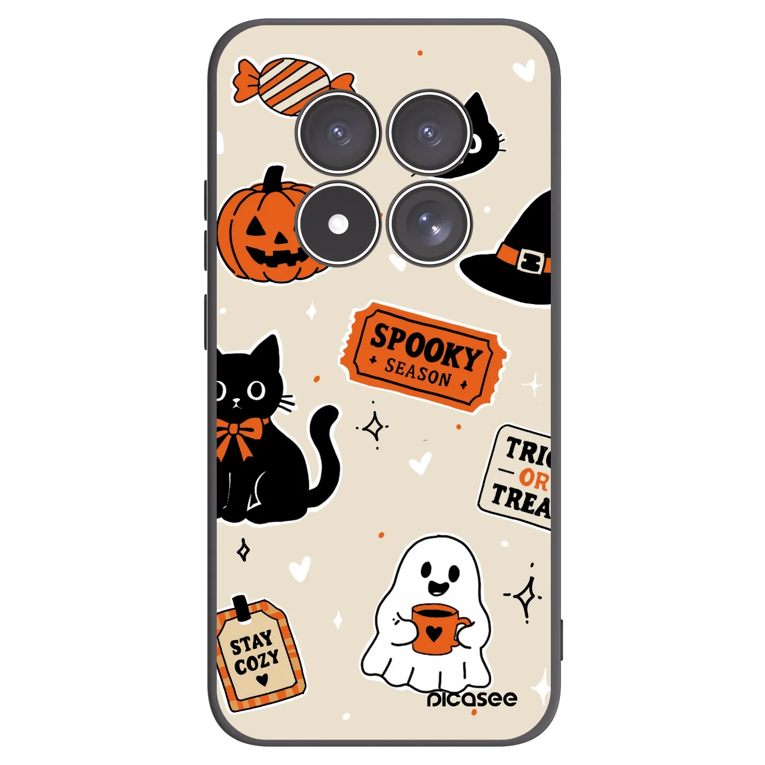 Picasee silikonowe czarne etui na Xiaomi Redmi Note 15 Pro 4G - Halloween stickers