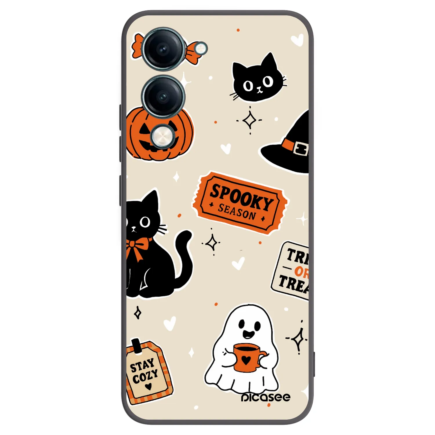 Picasee silikonowe czarne etui na Vivo Y29s 5G - Halloween stickers