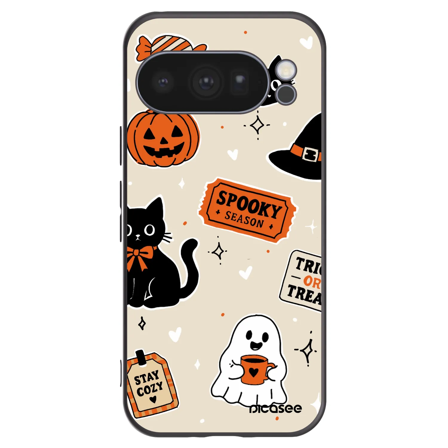 Picasee silikonowe czarne etui na Google Pixel 10 Pro - Halloween stickers