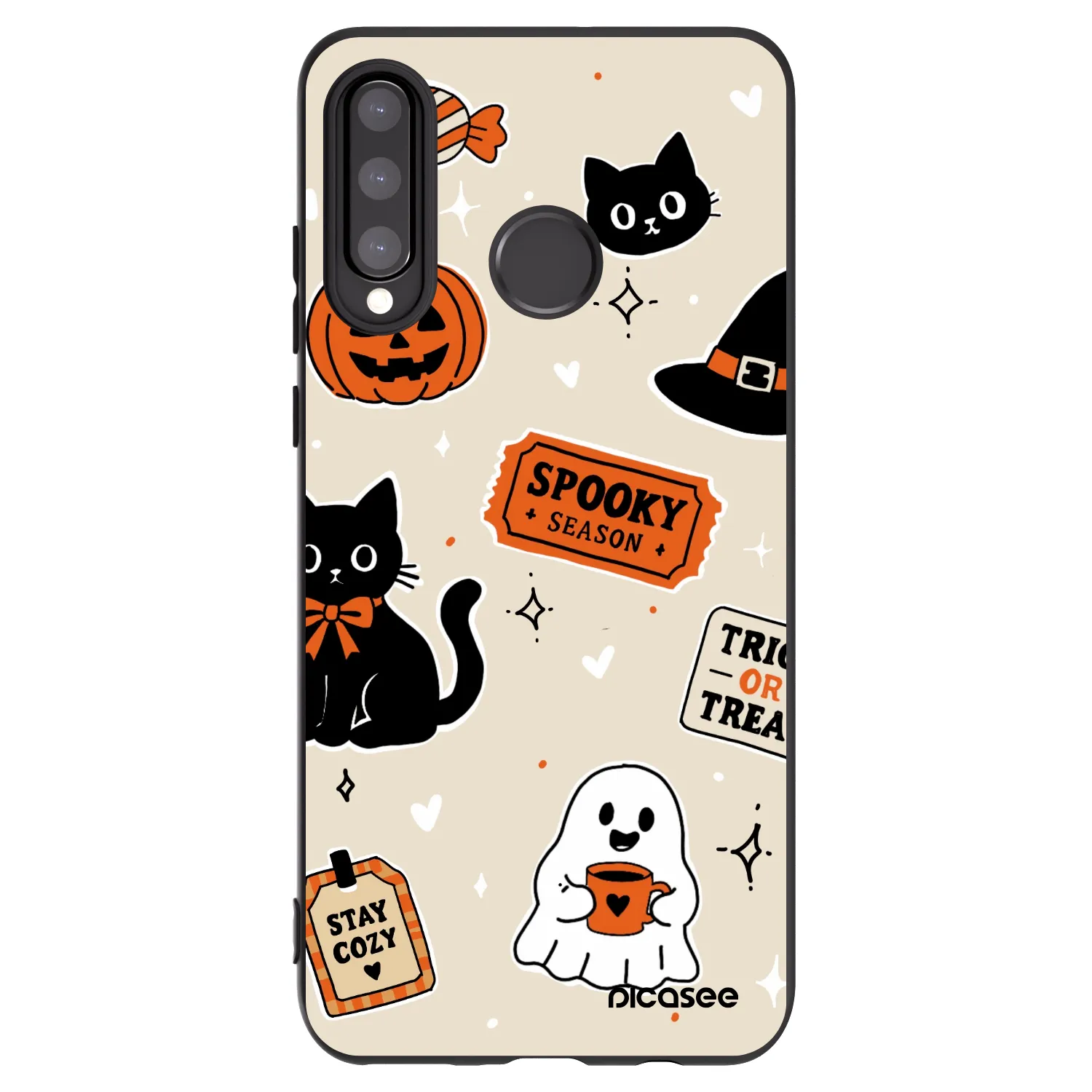 Picasee silikonowe czarne etui na Huawei P30 Lite - Halloween stickers