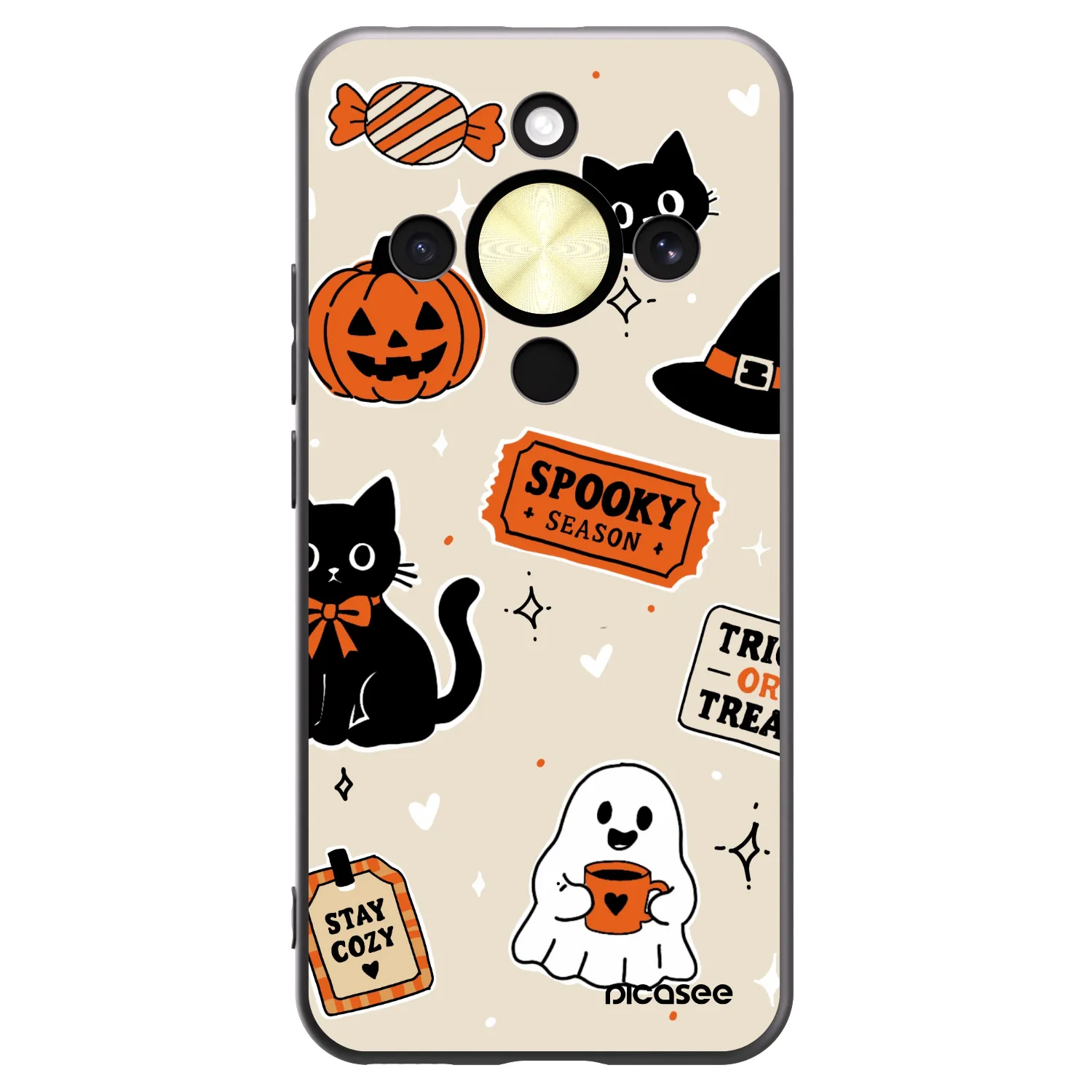 Picasee silikonowe czarne etui na Honor Magic8 Lite 5G - Halloween stickers