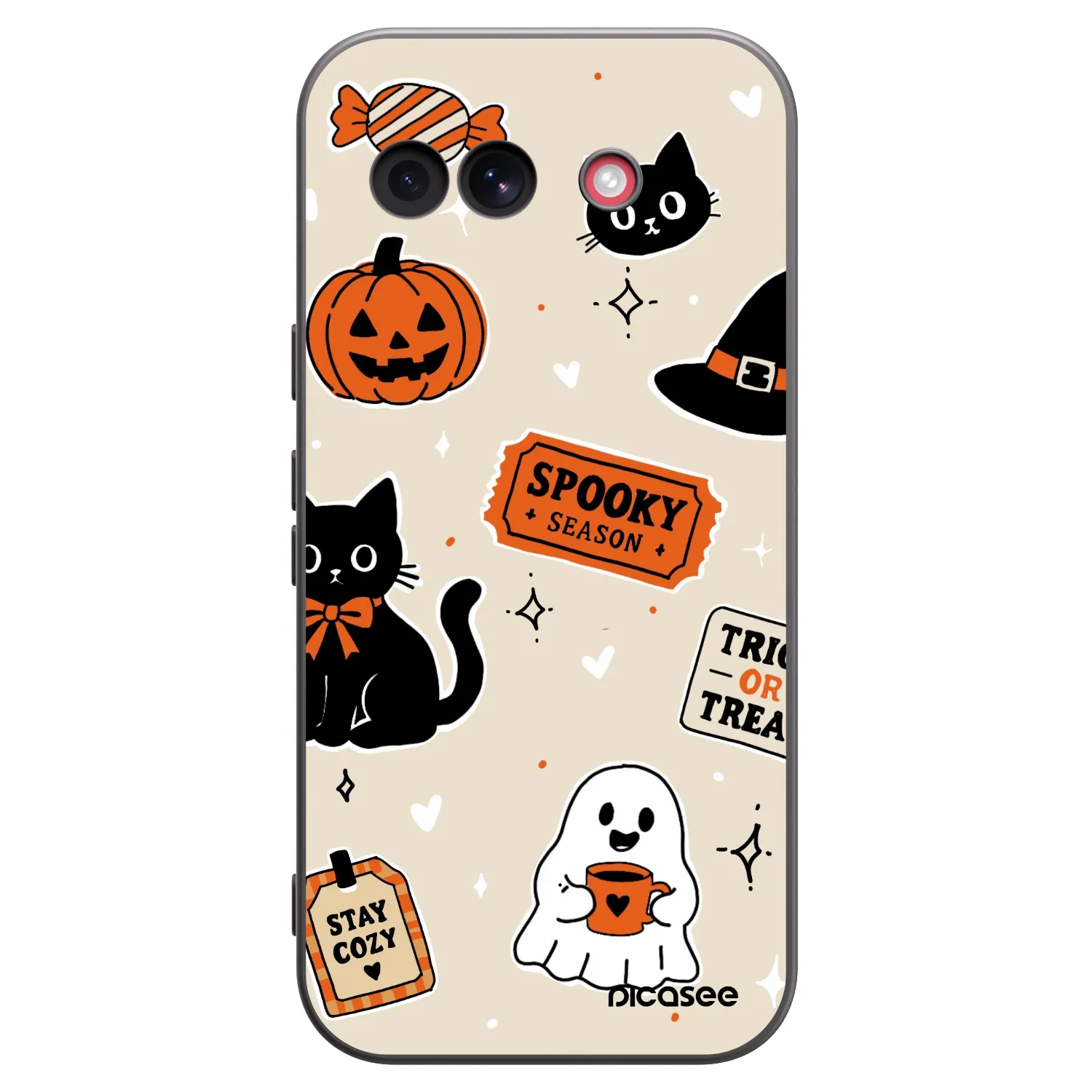 Picasee silikonowe czarne etui na Google Pixel 10a - Halloween stickers