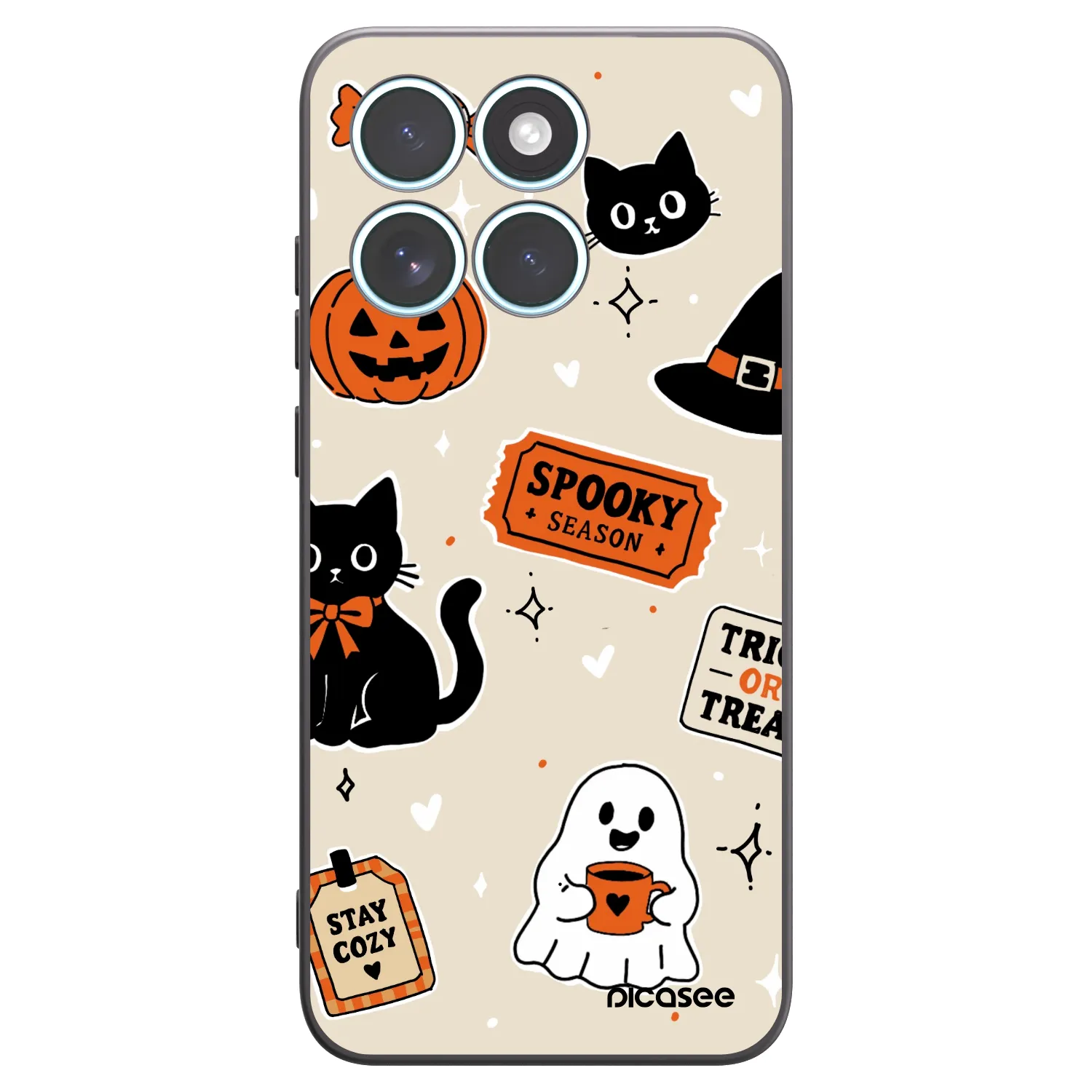 Picasee silikonowe czarne etui na Motorola Edge 70 Fusion - Halloween stickers
